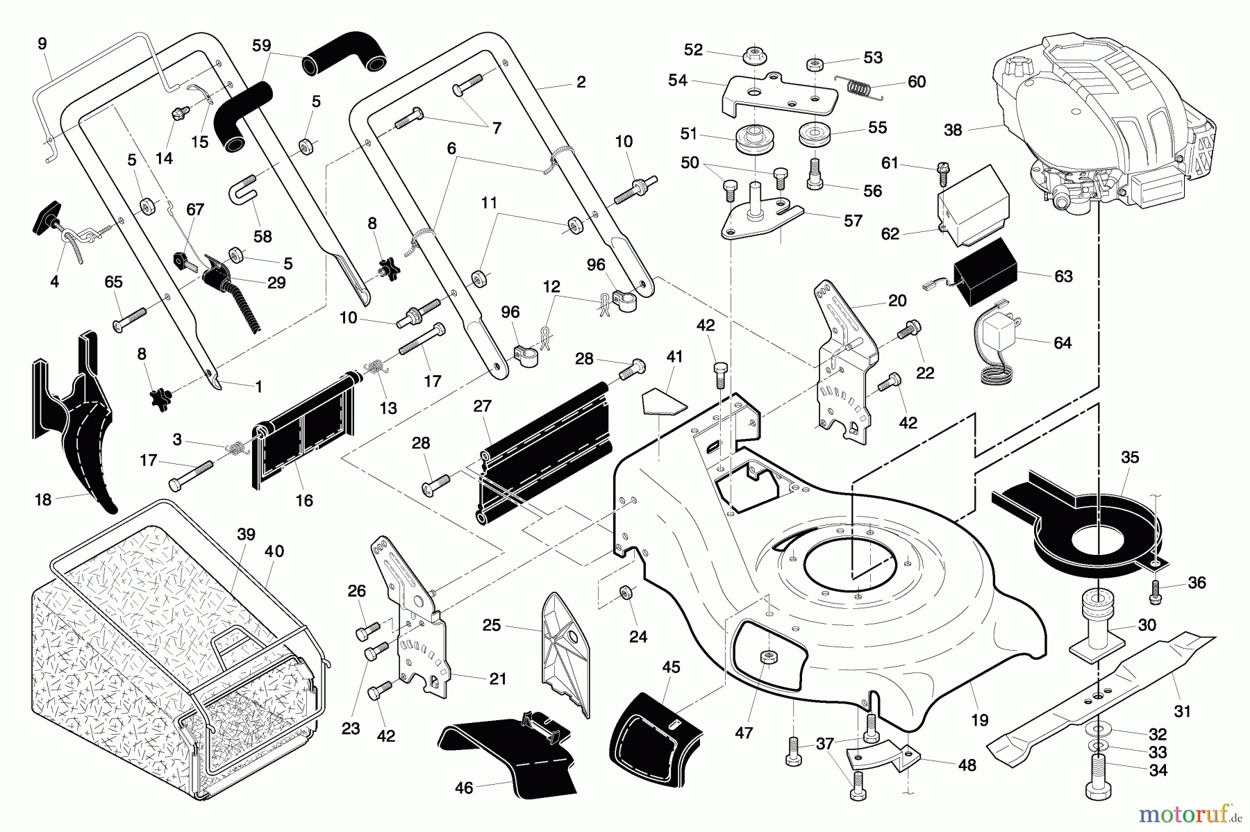 Husqvarna Rasenmäher 7021 RES (96143001801) - Husqvarna Walk-Behind Mower (2006-04 & After) Handle & Deck Assembly