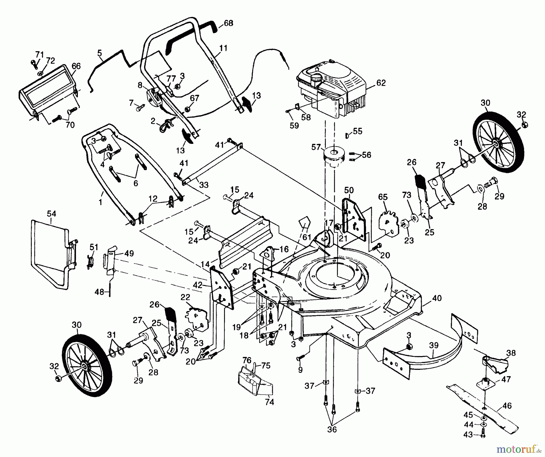Husqvarna Rasenmäher H56 SFEF (954072401) - Husqvarna Walk-Behind Mower (1995-03 & After) Rotary Lawn Mower - Model No. 56dhs (H56dhsb) - View A