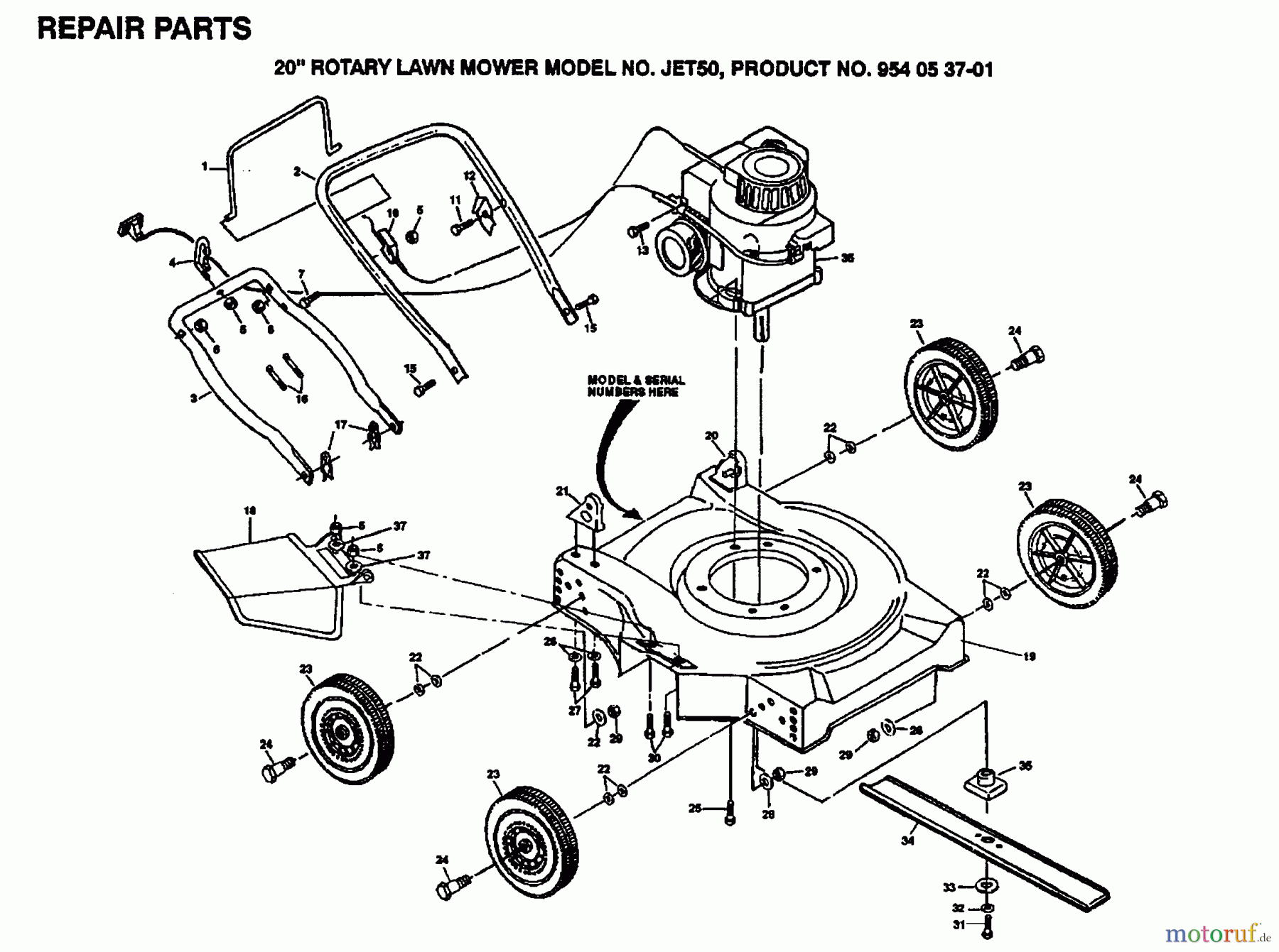  Husqvarna Rasenmäher Jet 50 (954053701) - Husqvarna Walk-Behind Mower (1991-04 & After) Repair Parts