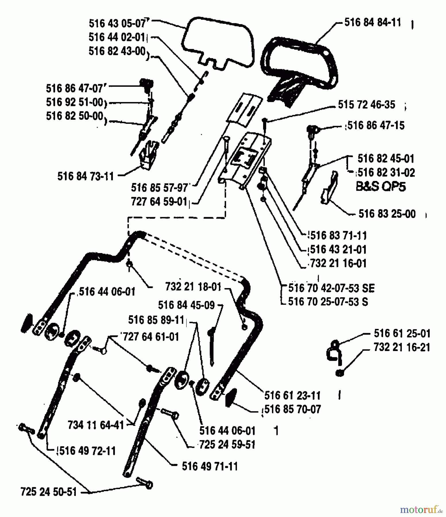 Husqvarna Rasenmäher Royal 53 S - Husqvarna Walk-Behind Mower (1992-05 to 1995-01) Handle Assembly