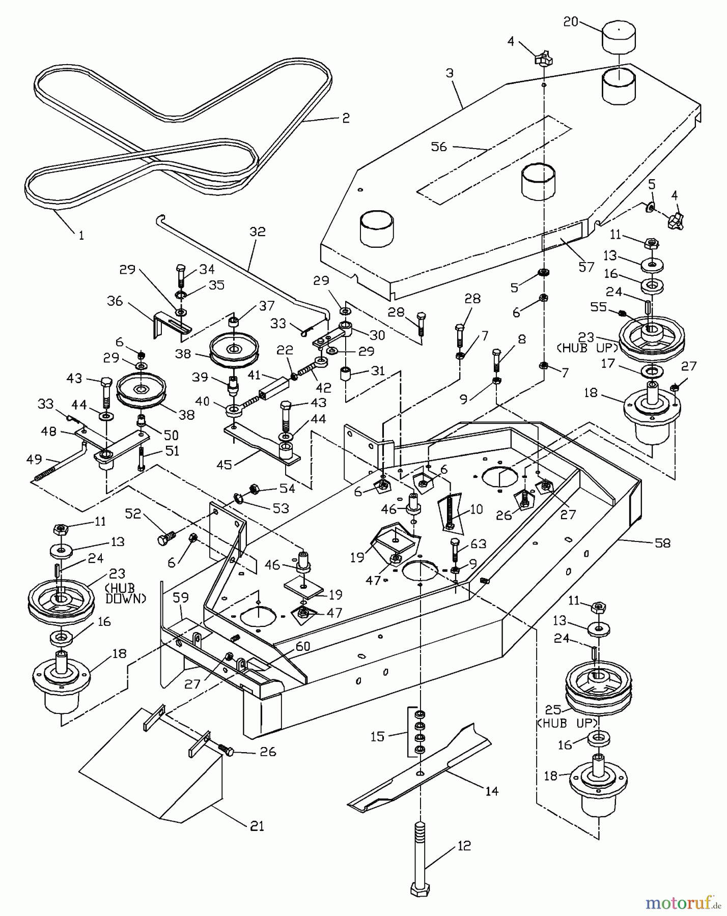 Husqvarna Rasenmäher für Großflächen W 4815A (968999110) - Husqvarna Wide-Area Walk-Behind Mower (2000-02 to 2001-01) Front Deck