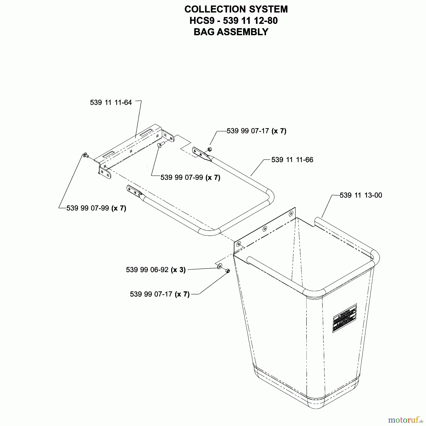 Husqvarna Nullwendekreismäher, Zero-Turn iZ 4217 TSKAA (968999254) - Husqvarna Zero-Turn Mower (2005-08 to 2005-11) Accessories HCS9 Collection System Bag Assy.
