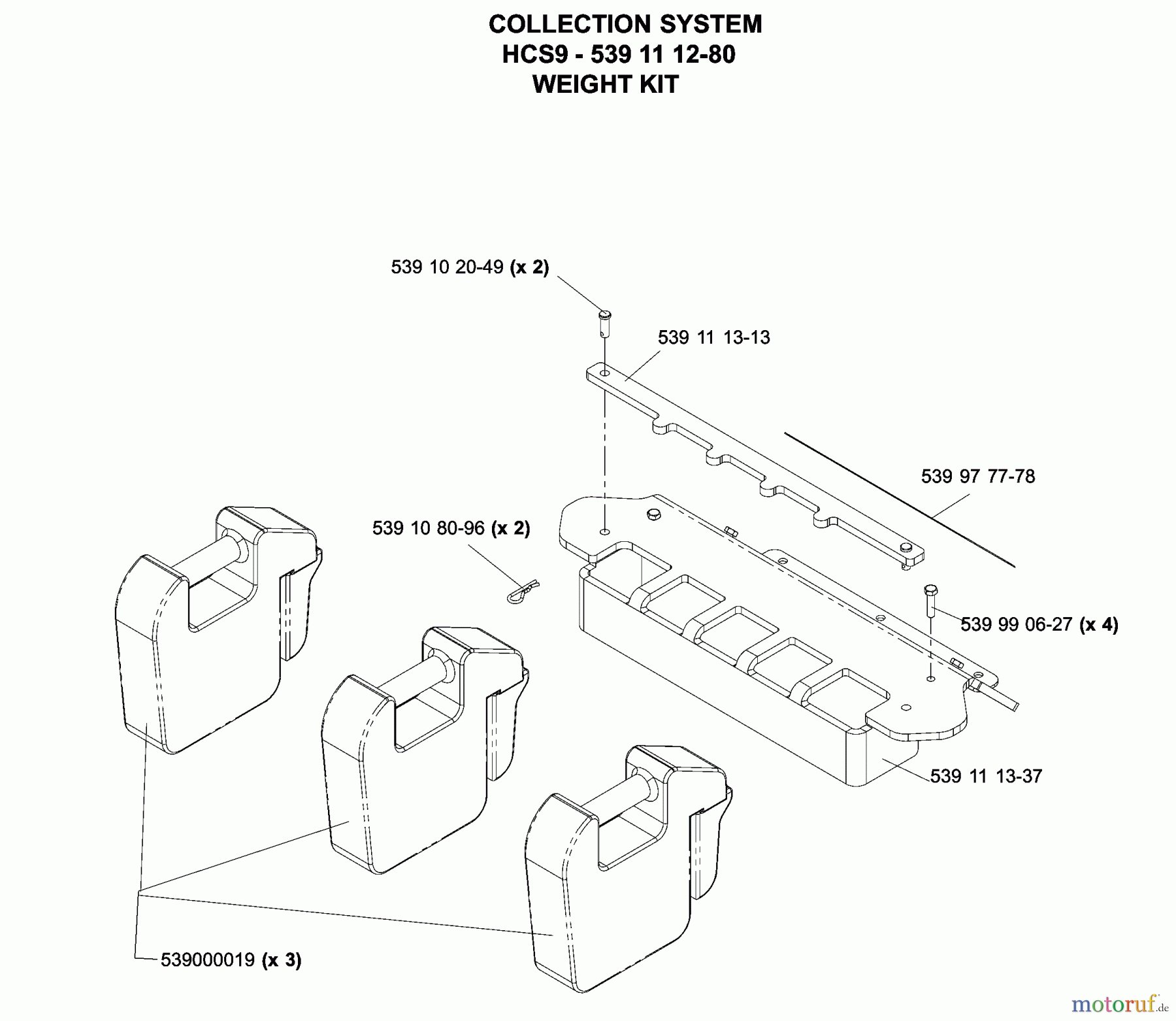Husqvarna Nullwendekreismäher, Zero-Turn iZ 4217 TSKAA (968999254) - Husqvarna Zero-Turn Mower (2005-08 to 2005-11) Accessories HCS9 Collection System Weight Kit