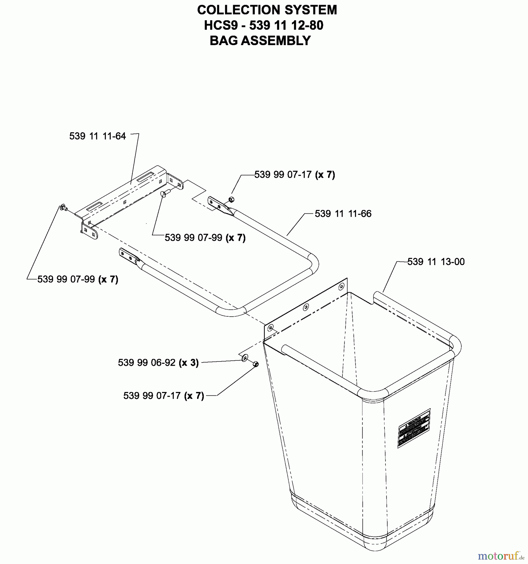  Husqvarna Nullwendekreismäher, Zero-Turn iZ 4217 TSKAA (968999254) - Husqvarna Zero-Turn Mower (2005-12 to 2006-07) Accessories HCS9 Collection System Bag