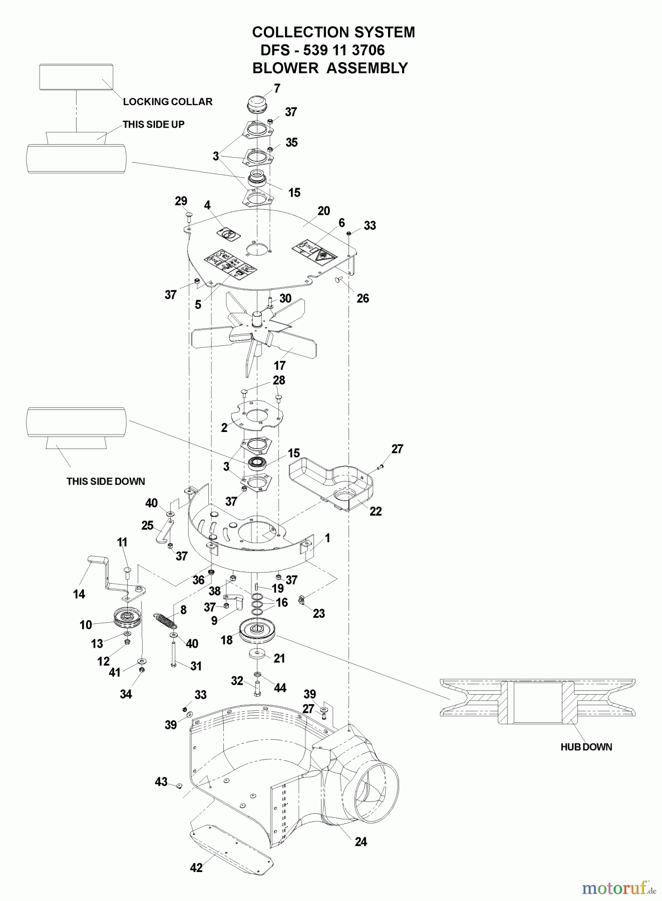 Husqvarna Nullwendekreismäher, Zero-Turn iZ 4217 TSKAA (968999254) - Husqvarna Zero-Turn Mower (2006-08 to 2007-03) Accessories (DFS Collection System - Blower Assembly)