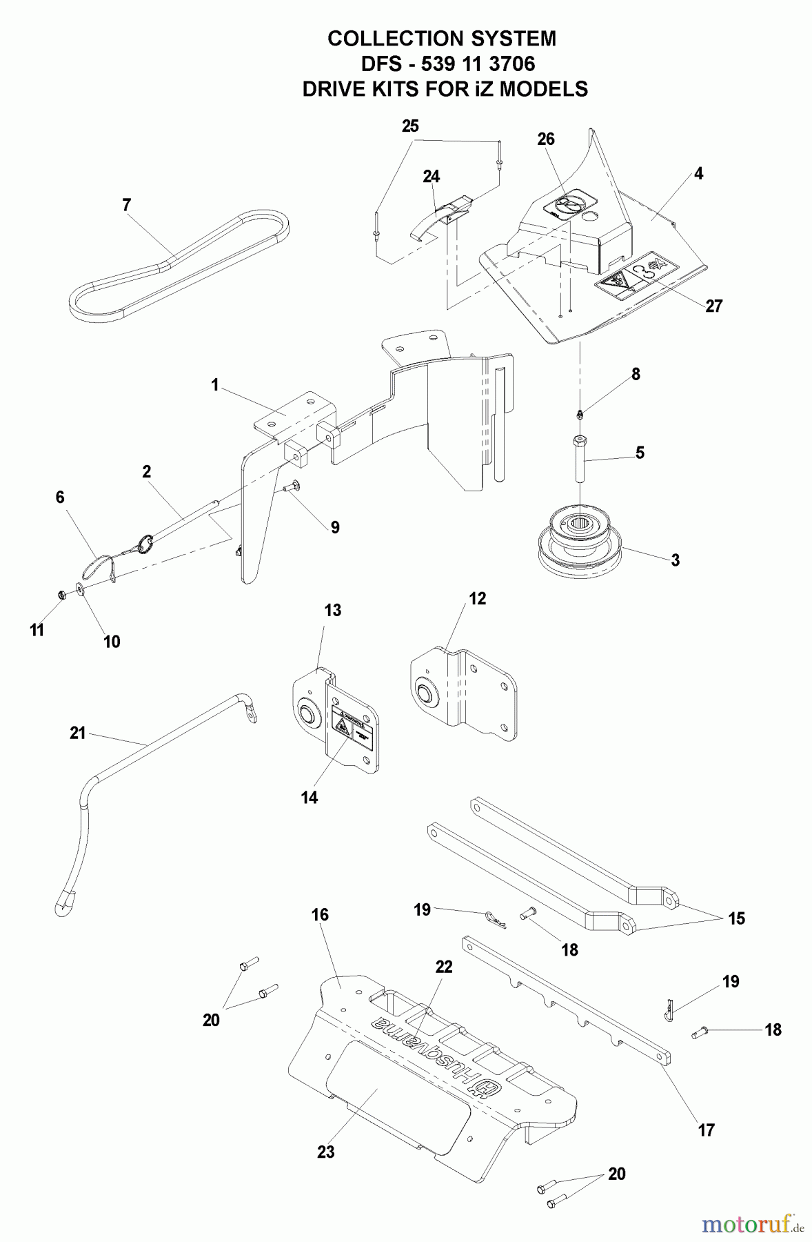 Husqvarna Nullwendekreismäher, Zero-Turn iZ 4217 TSKAA (968999254) - Husqvarna Zero-Turn Mower (2006-08 to 2007-03) Accessories (DFS Collection System - Drive Kits)