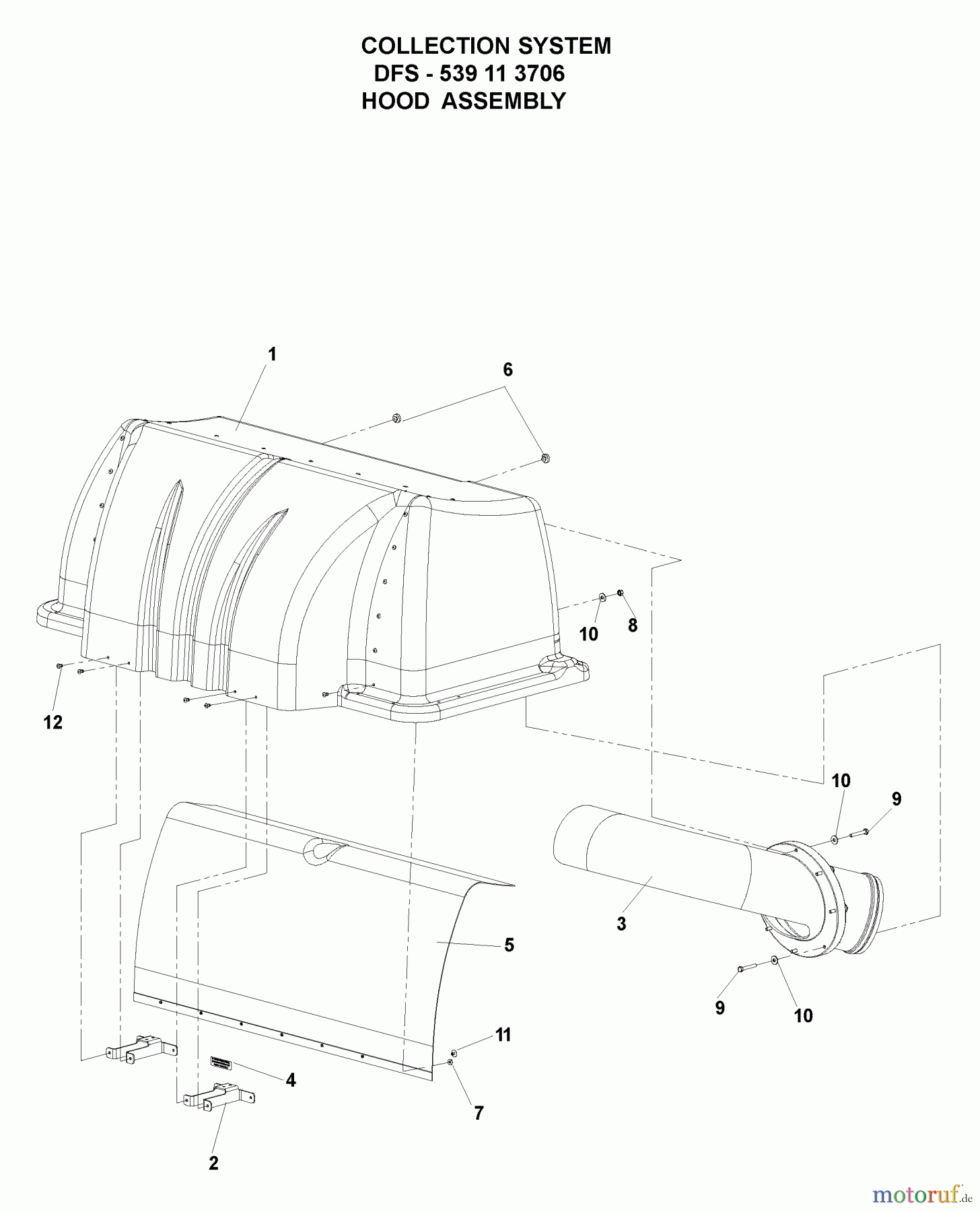  Husqvarna Nullwendekreismäher, Zero-Turn iZ 4217 TSKAA (968999254) - Husqvarna Zero-Turn Mower (2006-08 to 2007-03) Accessories (DFS Collection System - Hood Assembly)
