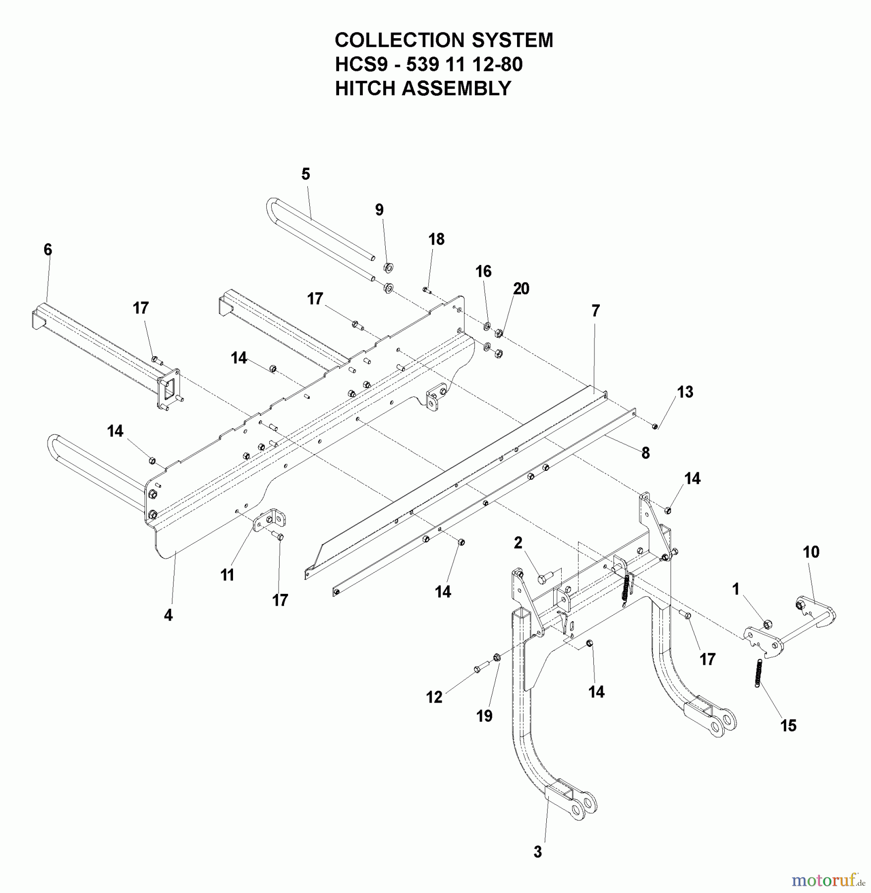 Husqvarna Nullwendekreismäher, Zero-Turn iZ 4217 TSKAA (968999254) - Husqvarna Zero-Turn Mower (2006-08 to 2007-03) Accessories (HCS9 Collection System - Hitch Assembly)