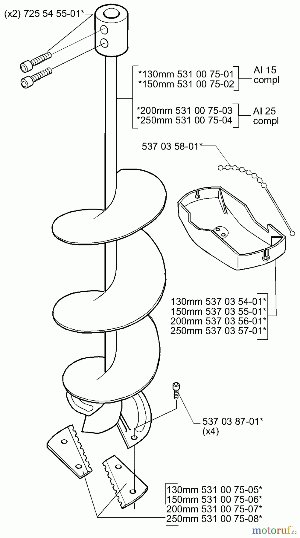Husqvarna Bohrer / Erdbohrer 225 AI 15 - Husqvarna Ice Auger (2008-04 & After) Auger Assembly
