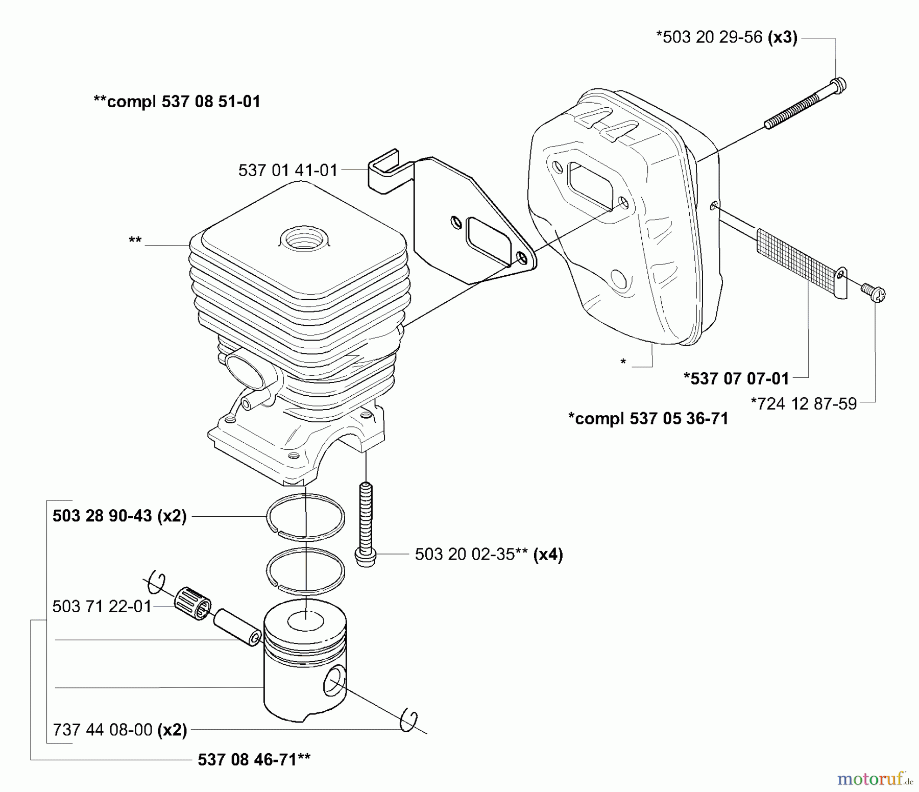Husqvarna Kantenschneider 326 EX - Husqvarna Handheld Edger (E-TECH 2) (2001-03 to 2002-01) Piston / Cylinder / Muffler