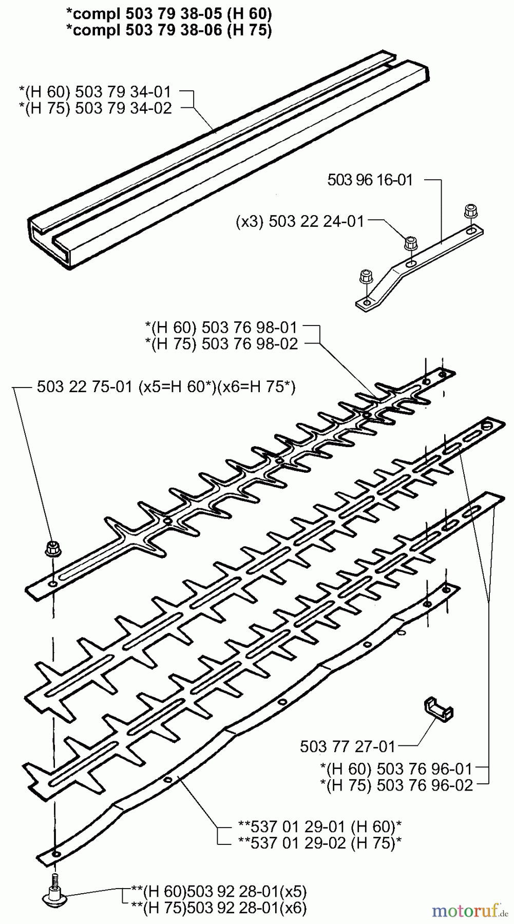  Husqvarna Heckenscheren 225 H 75 - Husqvarna Hedge Trimmer (1998-01 to 2002-05) Cutter Assembly