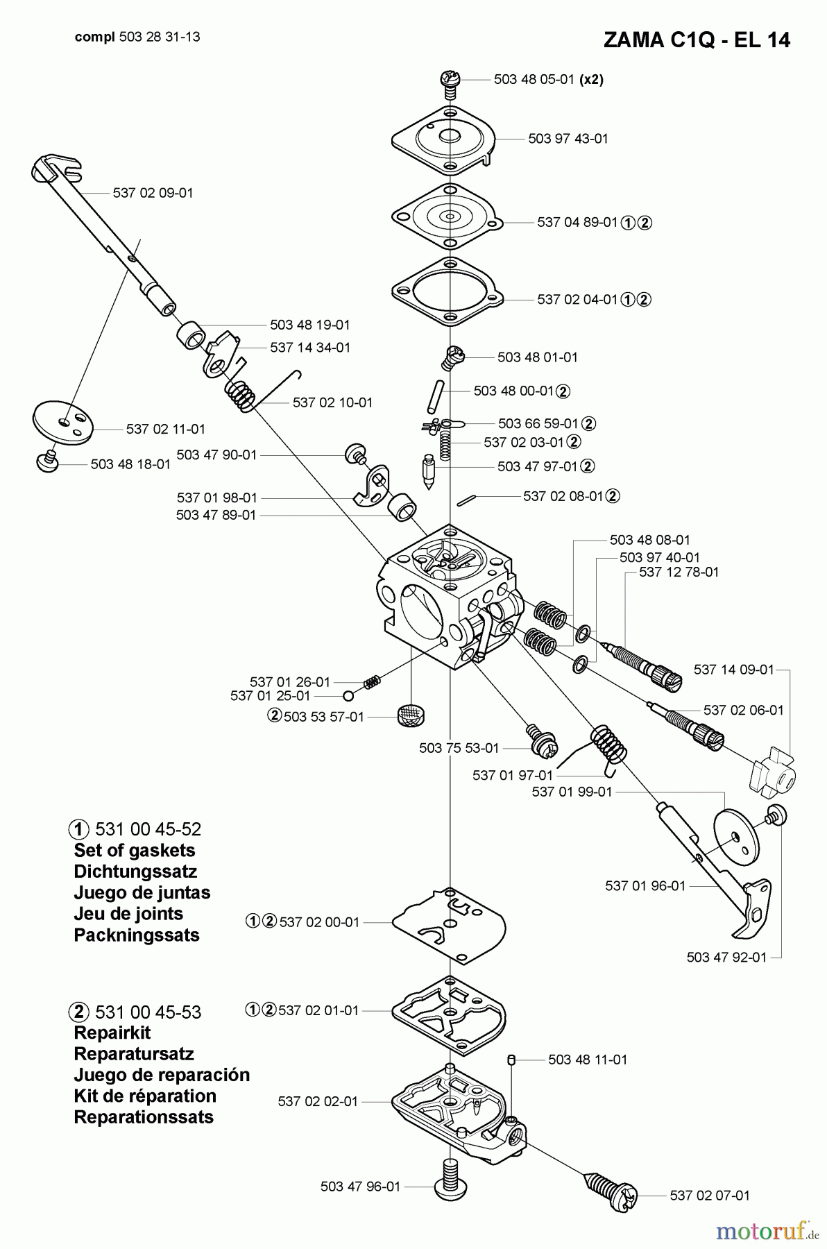 Husqvarna Heckenscheren 323 HE 3 - Husqvarna Hedge Trimmer (2005-02 to 2005-08) Carburetors Parts