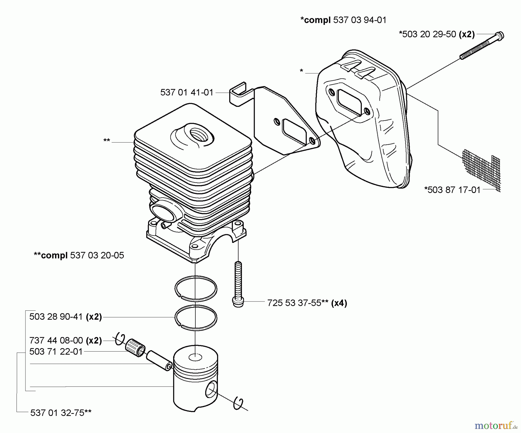  Husqvarna Heckenscheren 325 HE 3X - Husqvarna Hedge Trimmer (2005-02 to 2005-09) Piston/Cylinder & Muffler