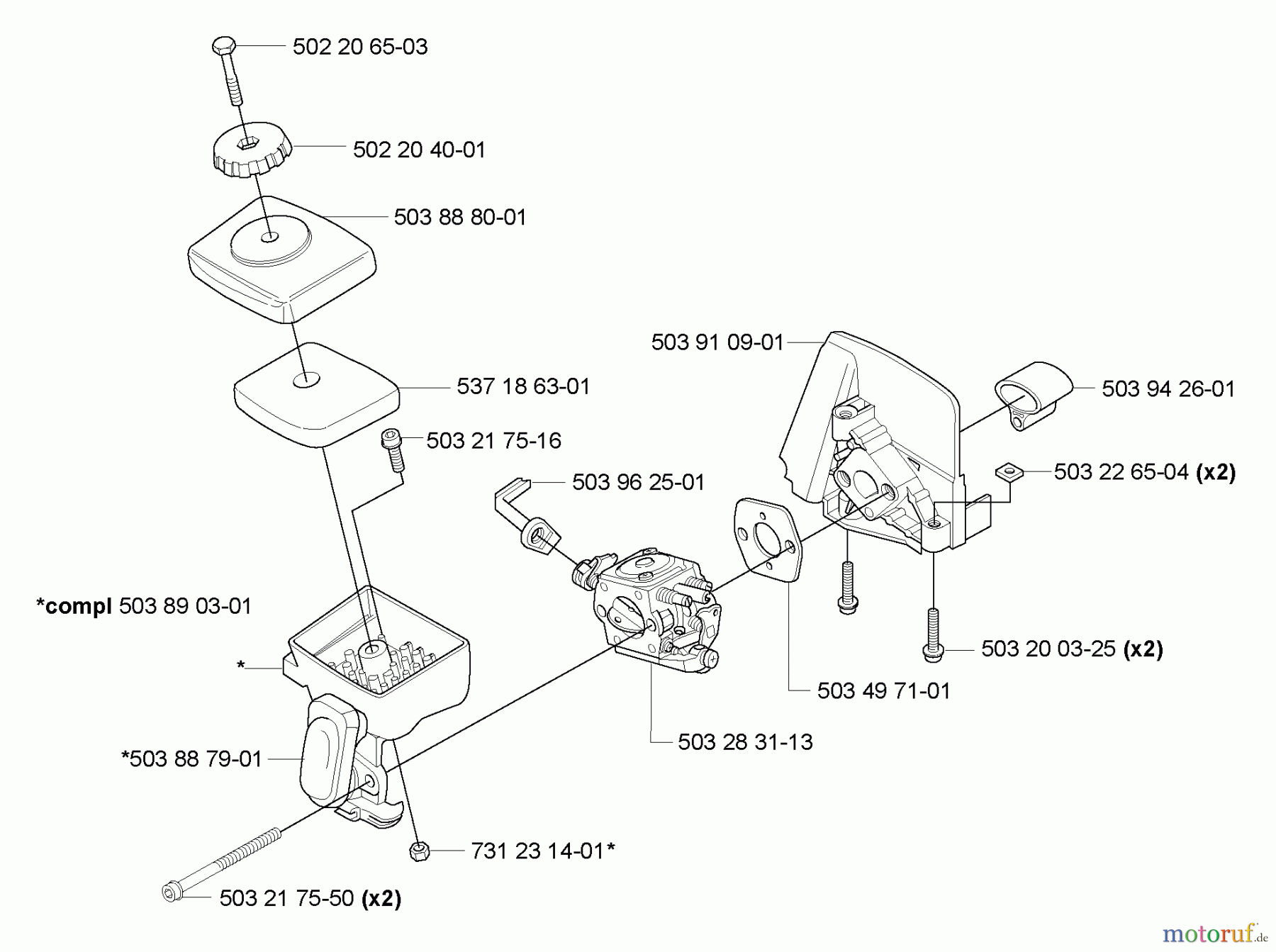 Husqvarna Heckenscheren 323 HE 3 - Husqvarna Hedge Trimmer (2005-10 to 2006-12) Air Filter / Carburetor