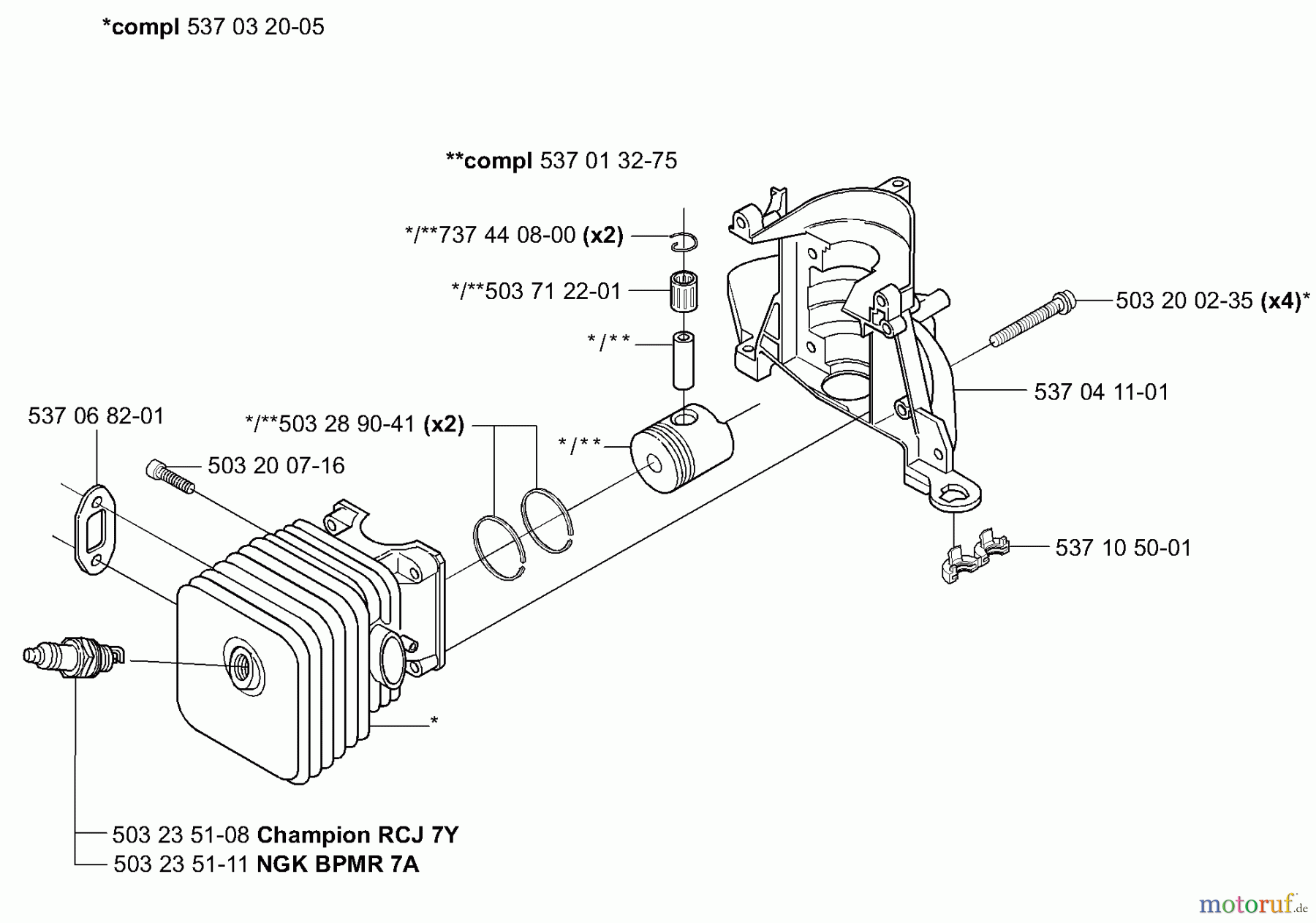 Husqvarna Heckenscheren 325 HS 99 - Husqvarna Hedge Trimmer (2000-10 & After) Piston / Cylinder & Crankcase