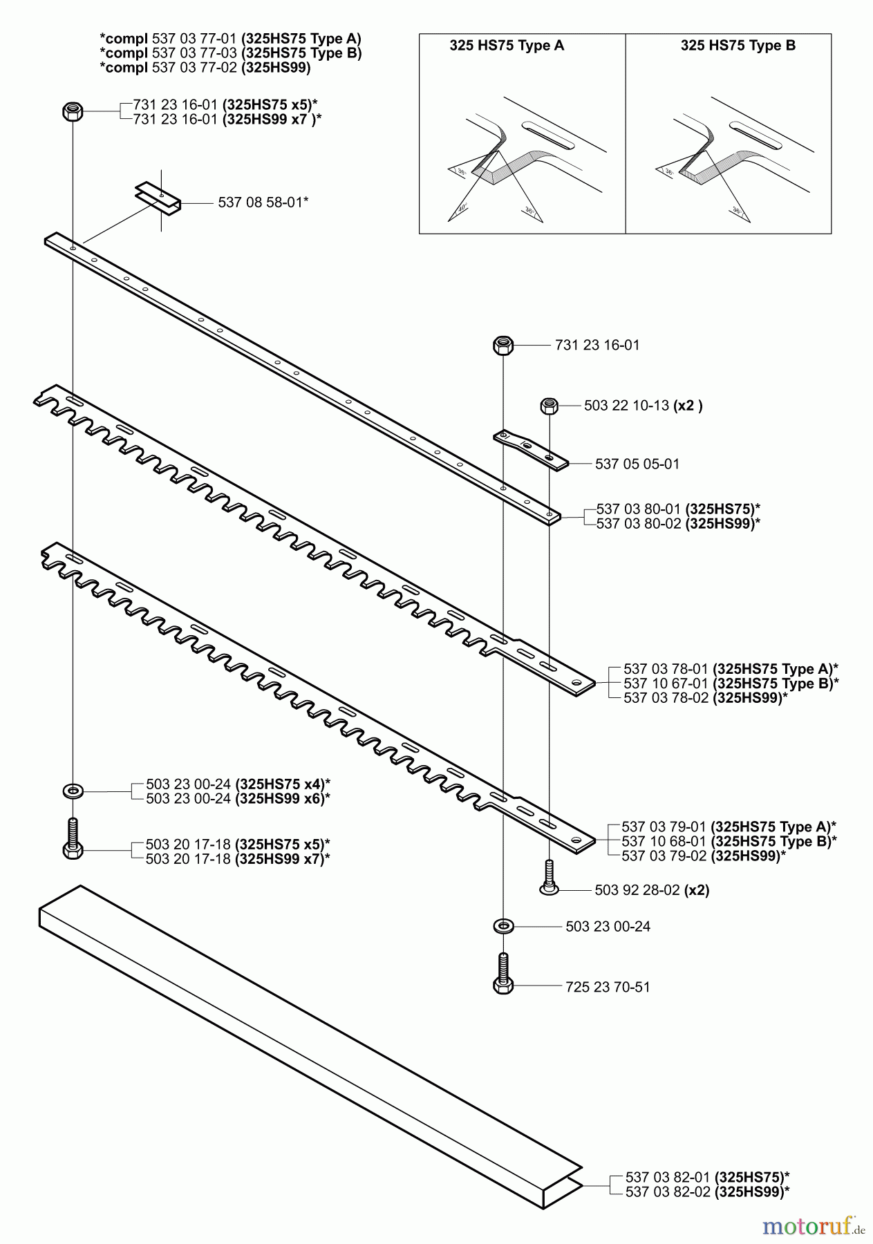 Husqvarna Heckenscheren 325 HS 99X - Husqvarna Hedge Trimmer (2000-10 to 2002-12) Blade Assy.