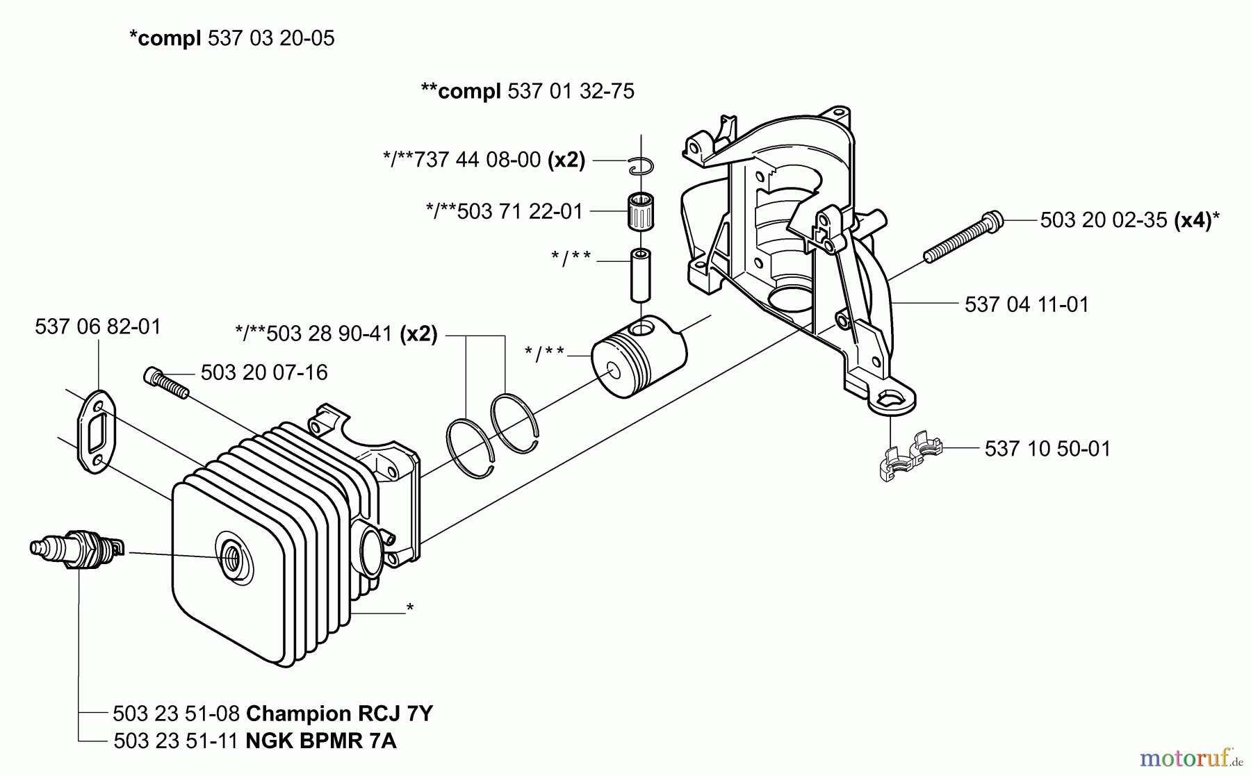 Husqvarna Heckenscheren 325 HS 99X - Husqvarna Hedge Trimmer (2000-10 to 2002-12) Piston/Cylinder & Crankcase