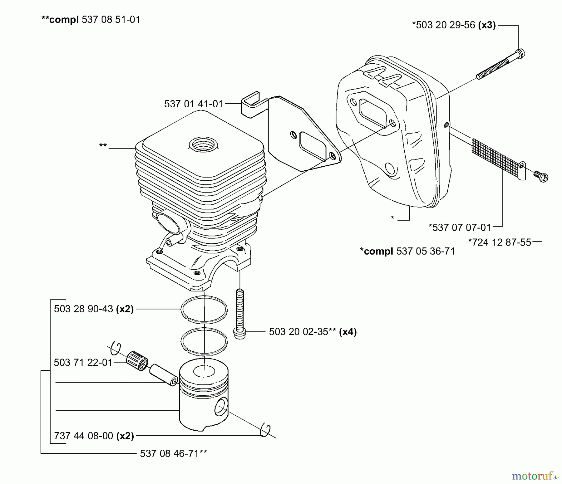 Husqvarna Heckenscheren 326 HE 4 - Husqvarna Hedge Trimmer (E-tech 2 & After) Piston / Cylinder / Muffler