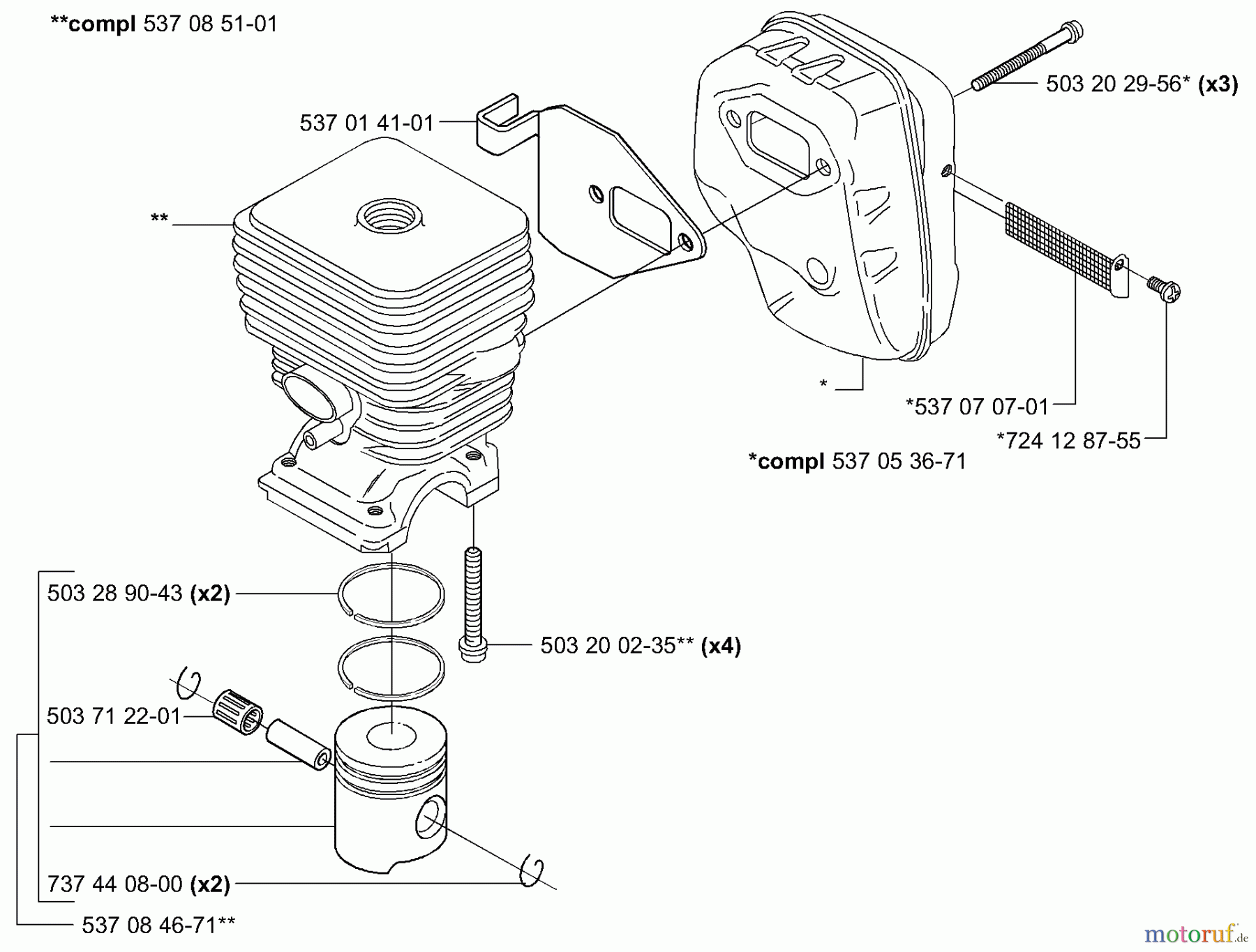Husqvarna Heckenscheren 326 HDA 55X - Husqvarna Hedge Trimmer (2004-01 to 2005-09) Piston / Cylinder & Muffler
