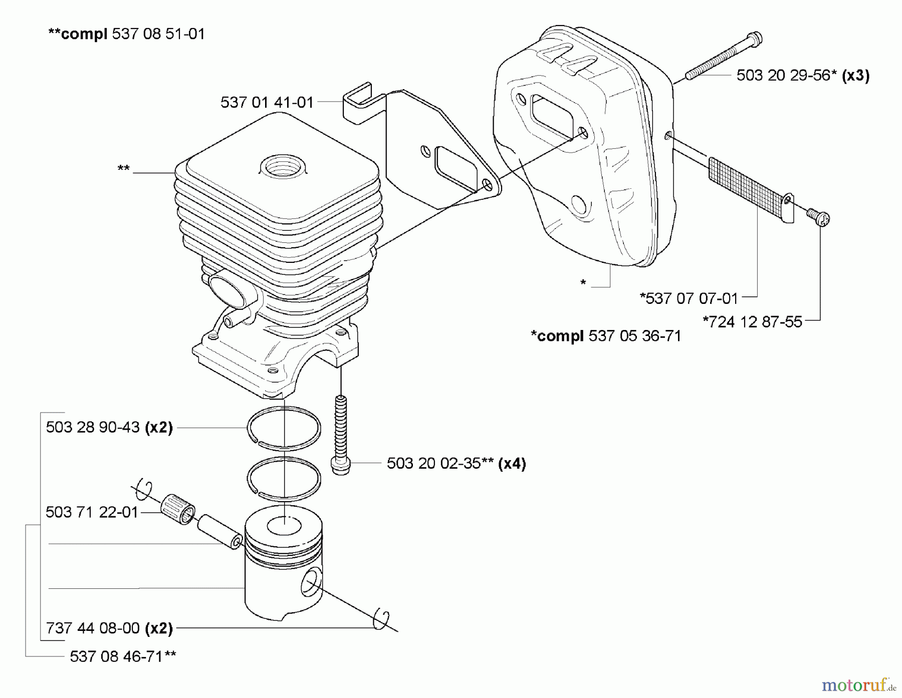 Husqvarna Heckenscheren 326 HE 4X - Husqvarna Hedge Trimmer (2005-10 & After) Cylinder/ Piston / Muffler