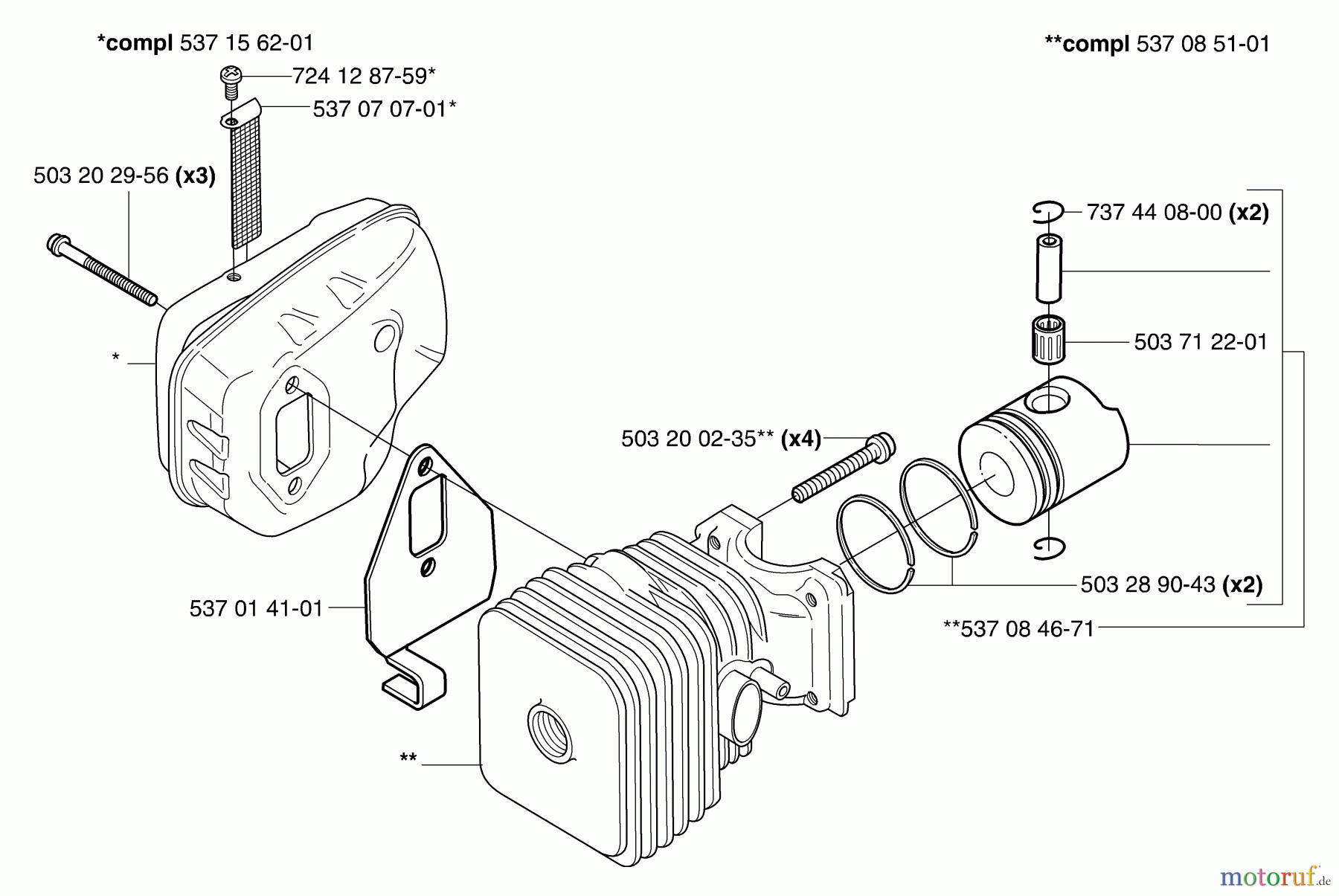Husqvarna Heckenscheren 326 HS 75X - Husqvarna Hedge Trimmer (2002-01 to 2002-12) Piston/Cylinder & Muffler