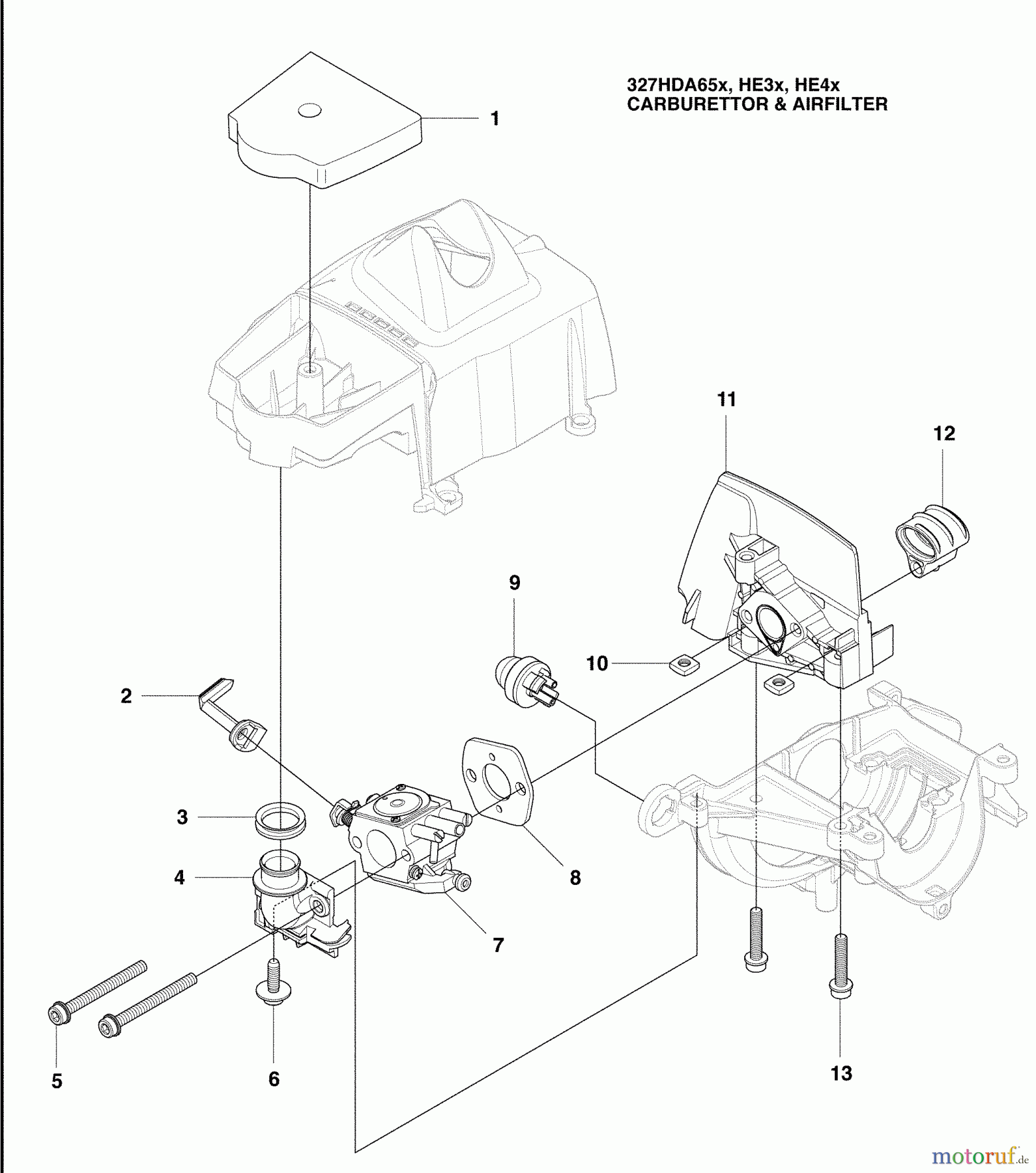  Husqvarna Heckenscheren 327 HE 4X - Husqvarna Hedge Trimmer (2009-04 & After) Carb & Airfilter