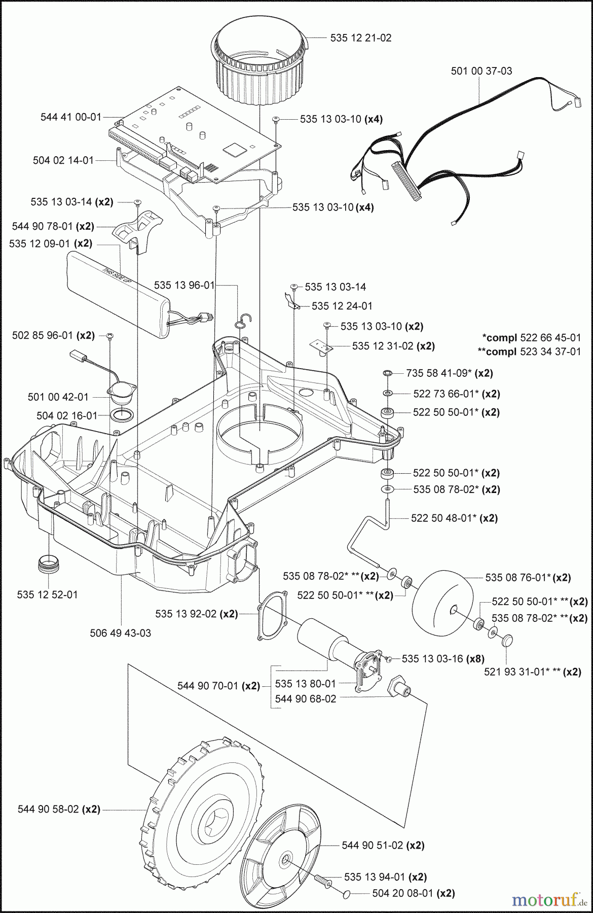Husqvarna Automower, Mähroboter 230 ACX - Husqvarna Auto Mower (2009-02 & After) Battery / Lower Chassis / Wheels