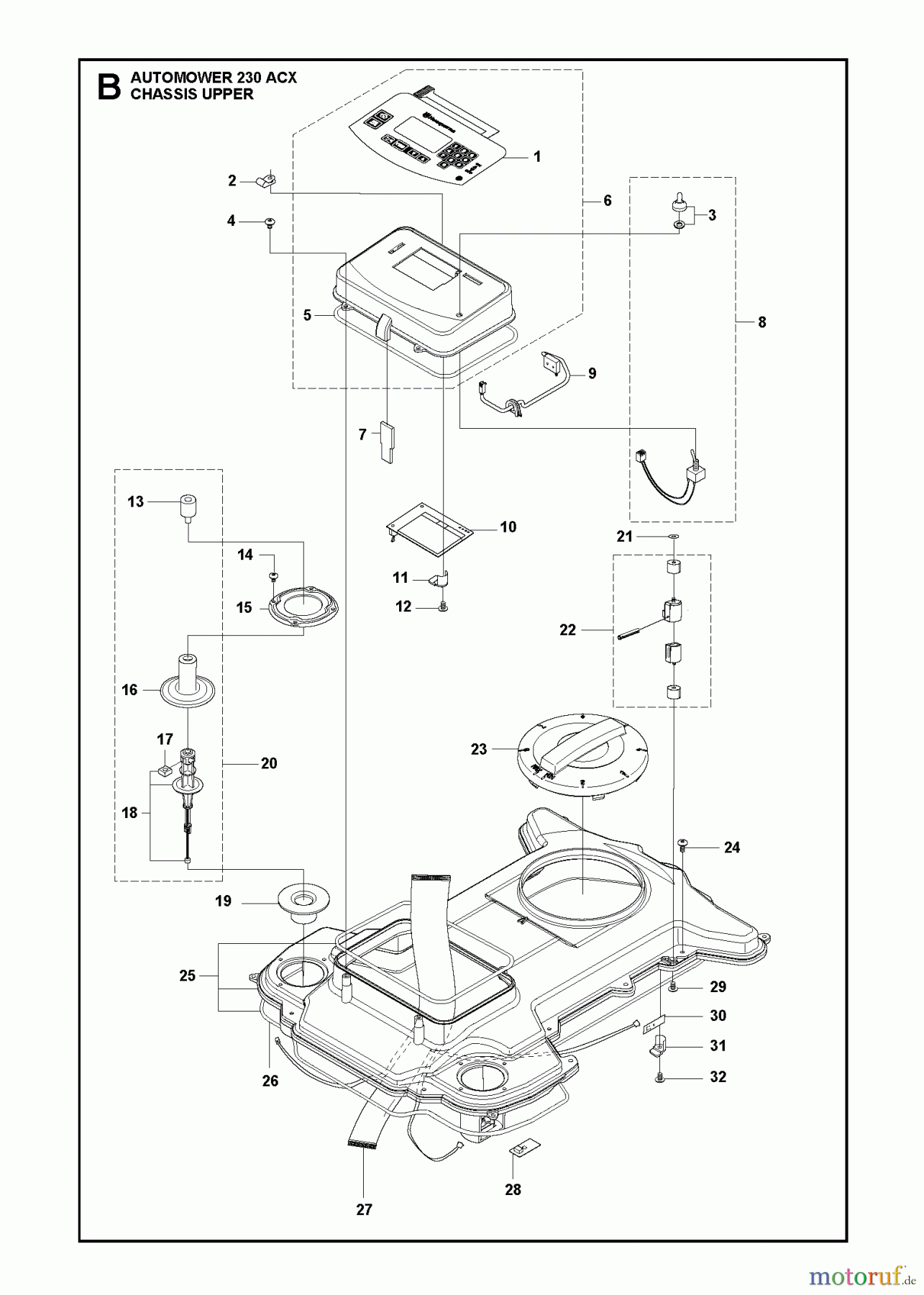 Husqvarna Automower, Mähroboter 230 ACX - Husqvarna Auto Mower (2013-01 & After) CHASSIS UPPER