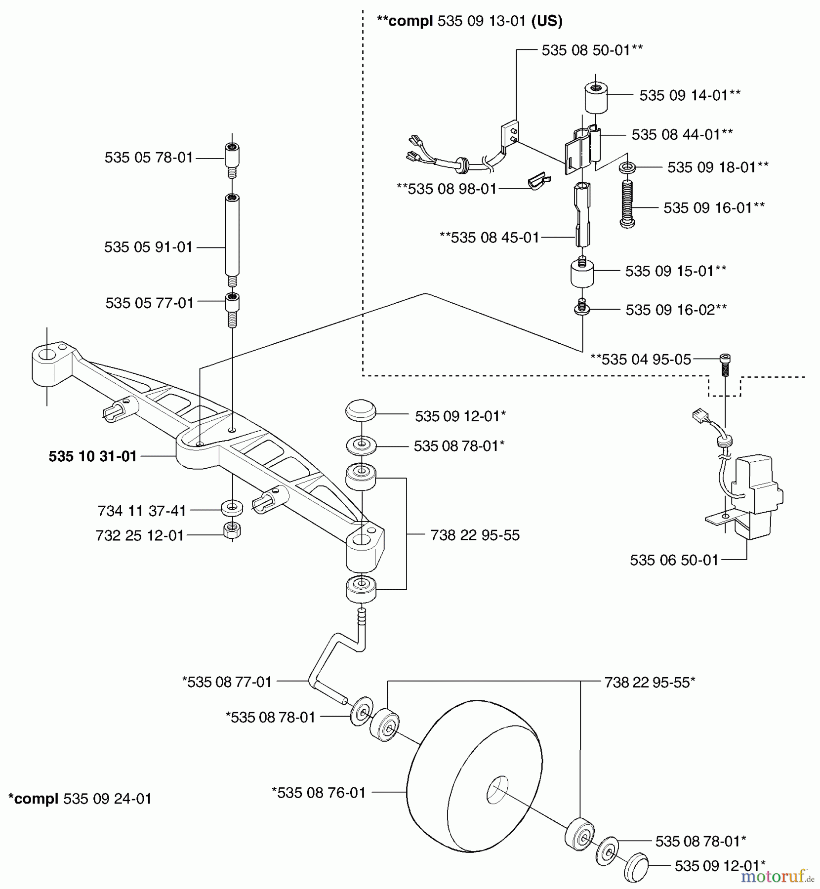 Husqvarna Automower, Mähroboter Husqvarna Auto Mower (2002-02 to 2002-12) Front Wheel / Axle / Lift Sensor Assy.