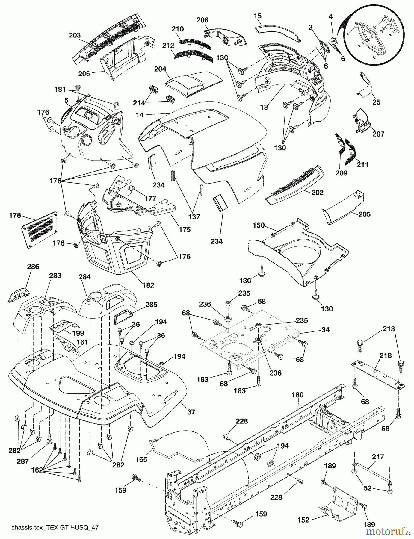Husqvarna Rasen und Garten Traktoren 2042LS (96043006200) - Husqvarna Lawn Tractor (2008-11 & After) Chassis