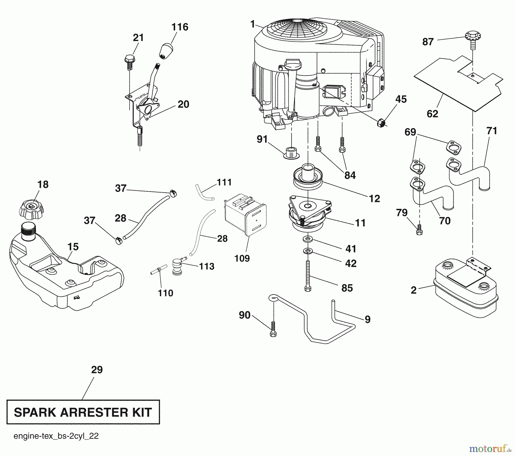 Husqvarna Rasen und Garten Traktoren 2246LS (96043007600) - Husqvarna Lawn Tractor (2008-12 & After) (California) Engine / Fuel Tank