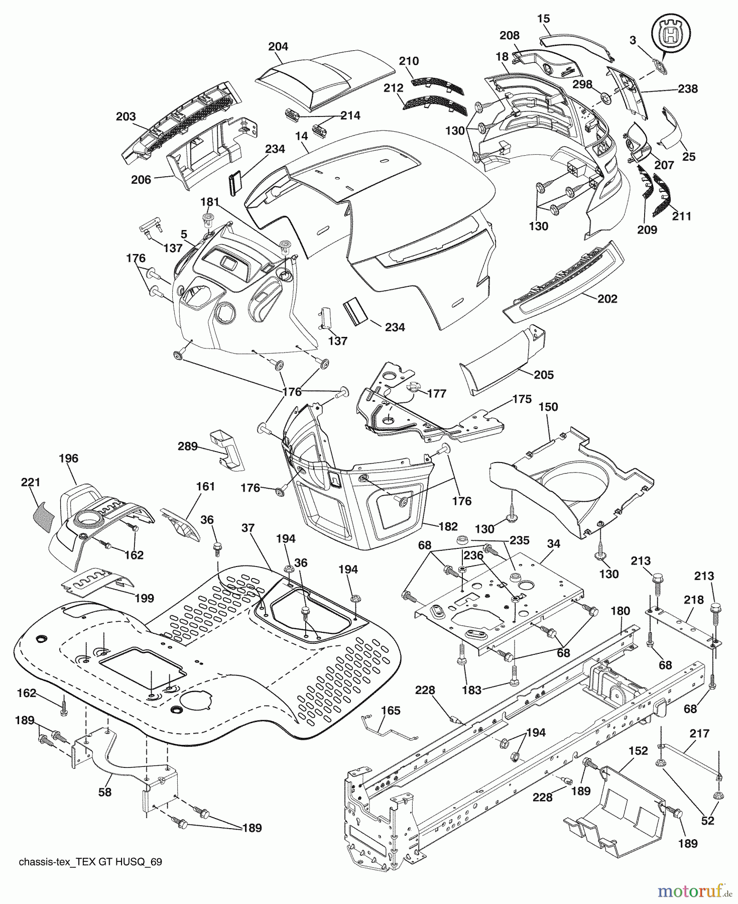 Husqvarna Rasen und Garten Traktoren LGT 2554 (96043006101) - Husqvarna Lawn Tractor (2009-09 & After) Chassis