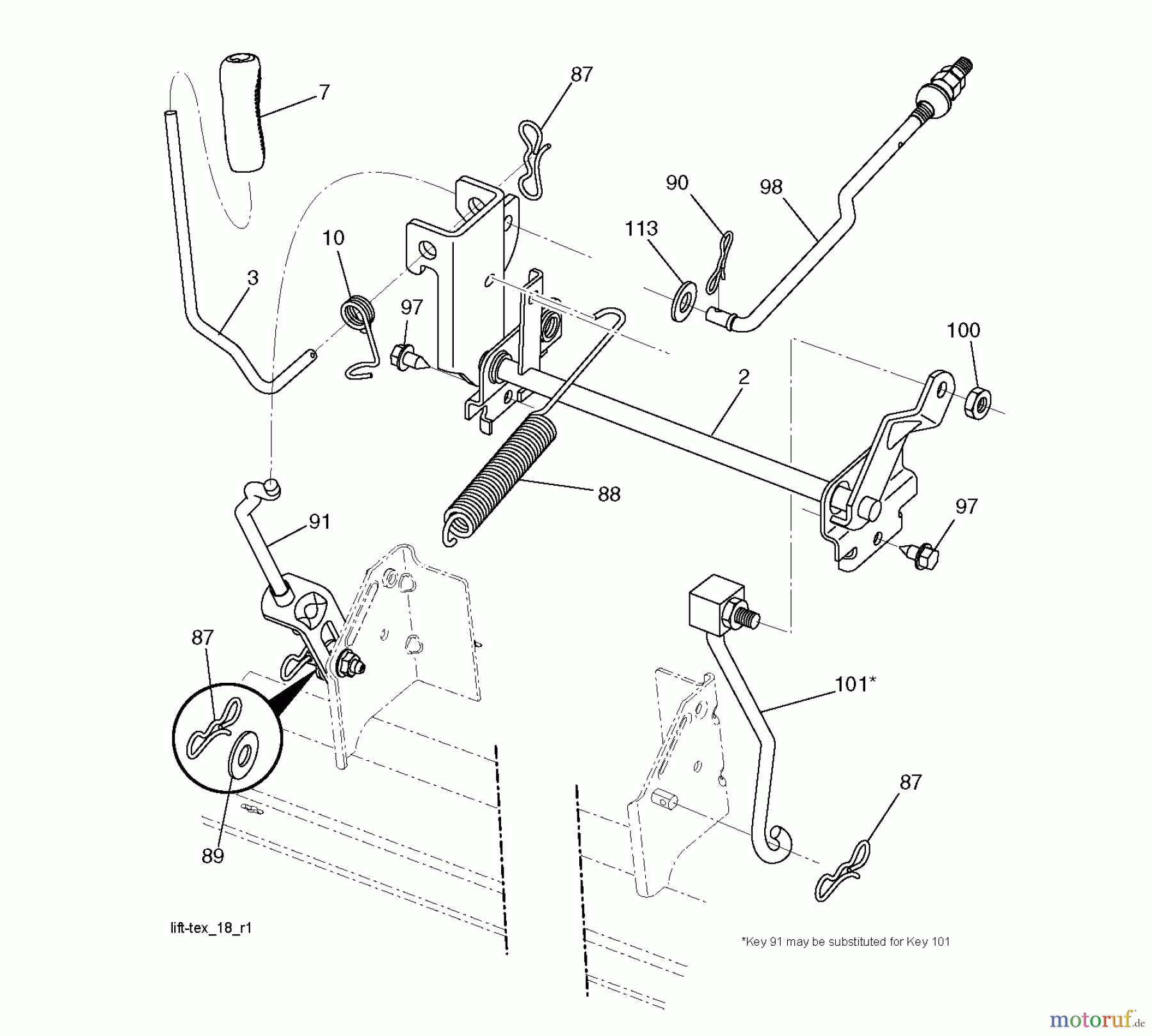 Jonsered Rasen und Garten Traktoren LT2213 (96041007902) - Jonsered Lawn & Garden Tractor (2010-07) MOWER LIFT / DECK LIFT