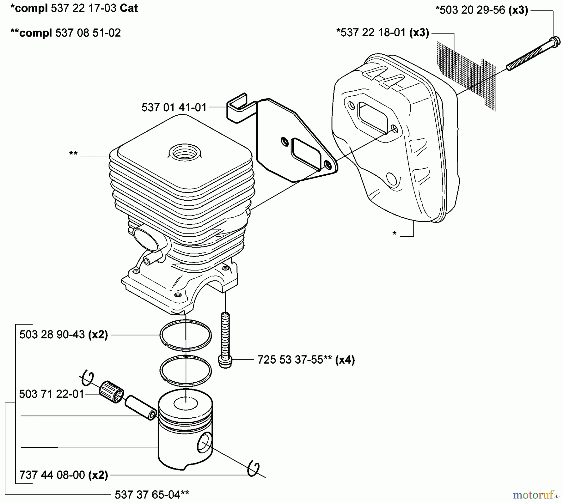 Husqvarna Zubehör, Sägen 326 P5X - Husqvarna Saw Attachment (2006-07 & After) Piston/ Cylinder and Muffler