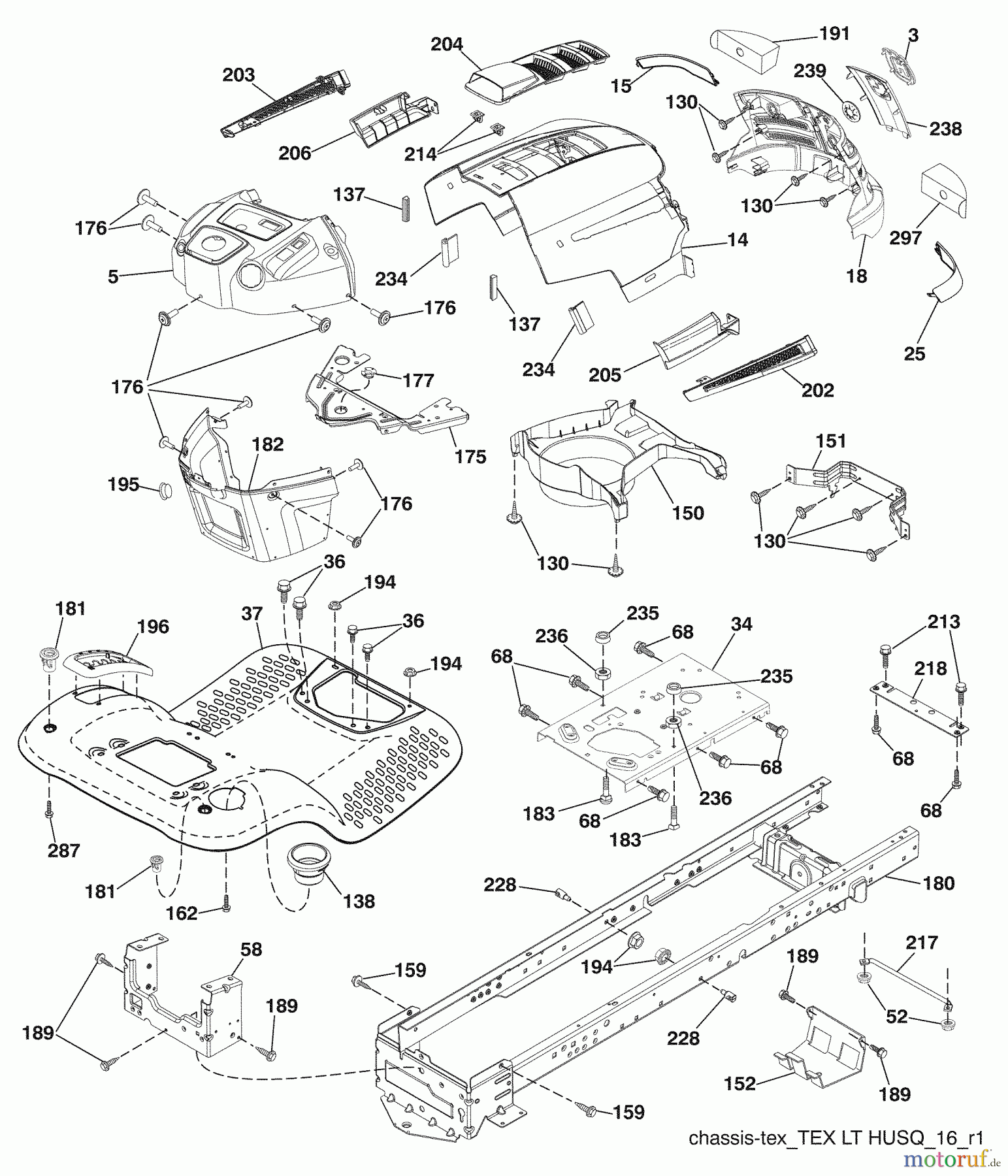 Husqvarna Rasen und Garten Traktoren LTH 1438 (96043006900) - Husqvarna Lawn Tractor (2008-12 & After) (California) Chassis