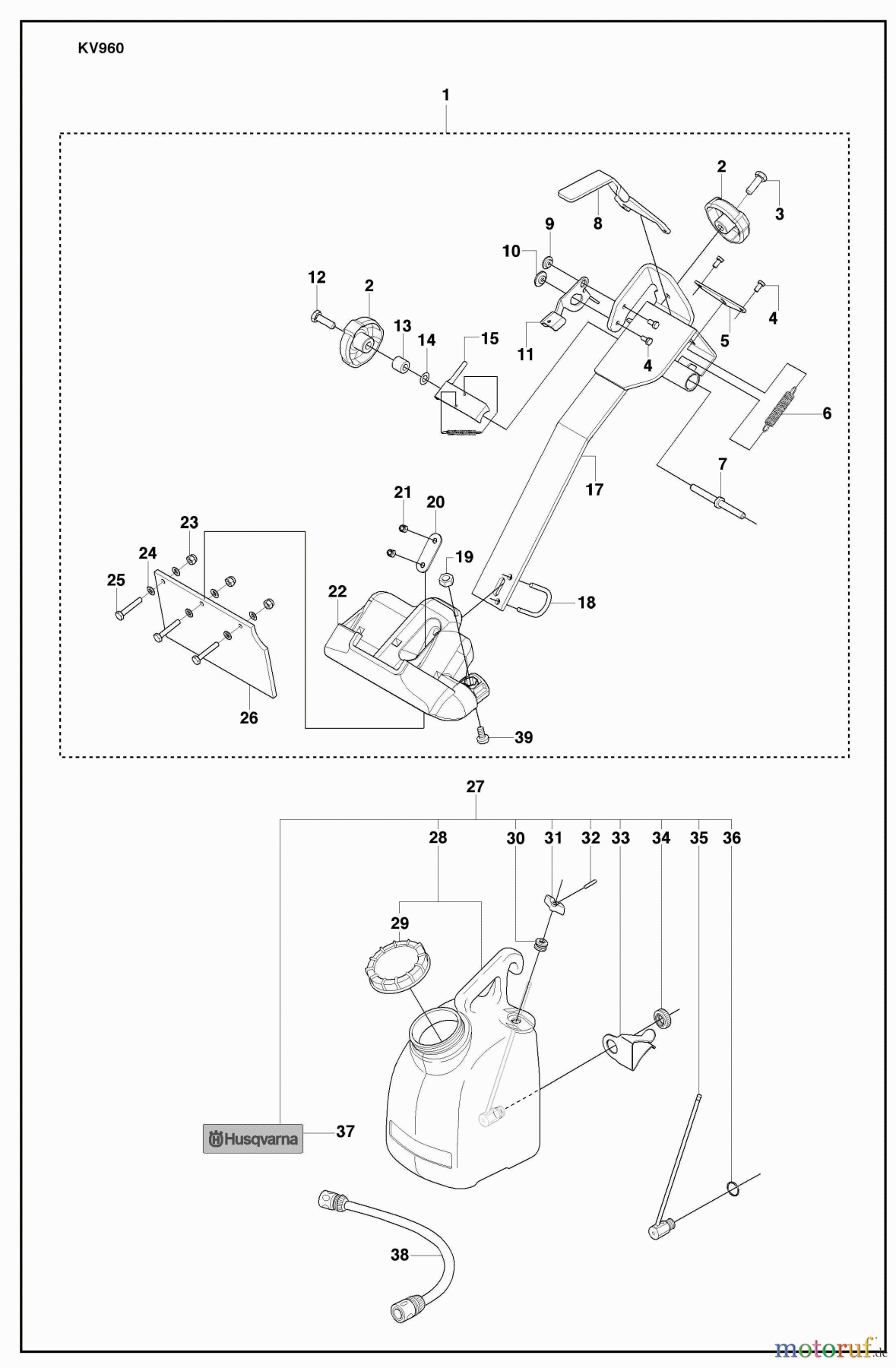 Husqvarna Zubehör, Sägen KV 960 - Husqvarna Trolley Cart (2008-01 to 2008-01) Holder Assembly and Water Tank Assembly