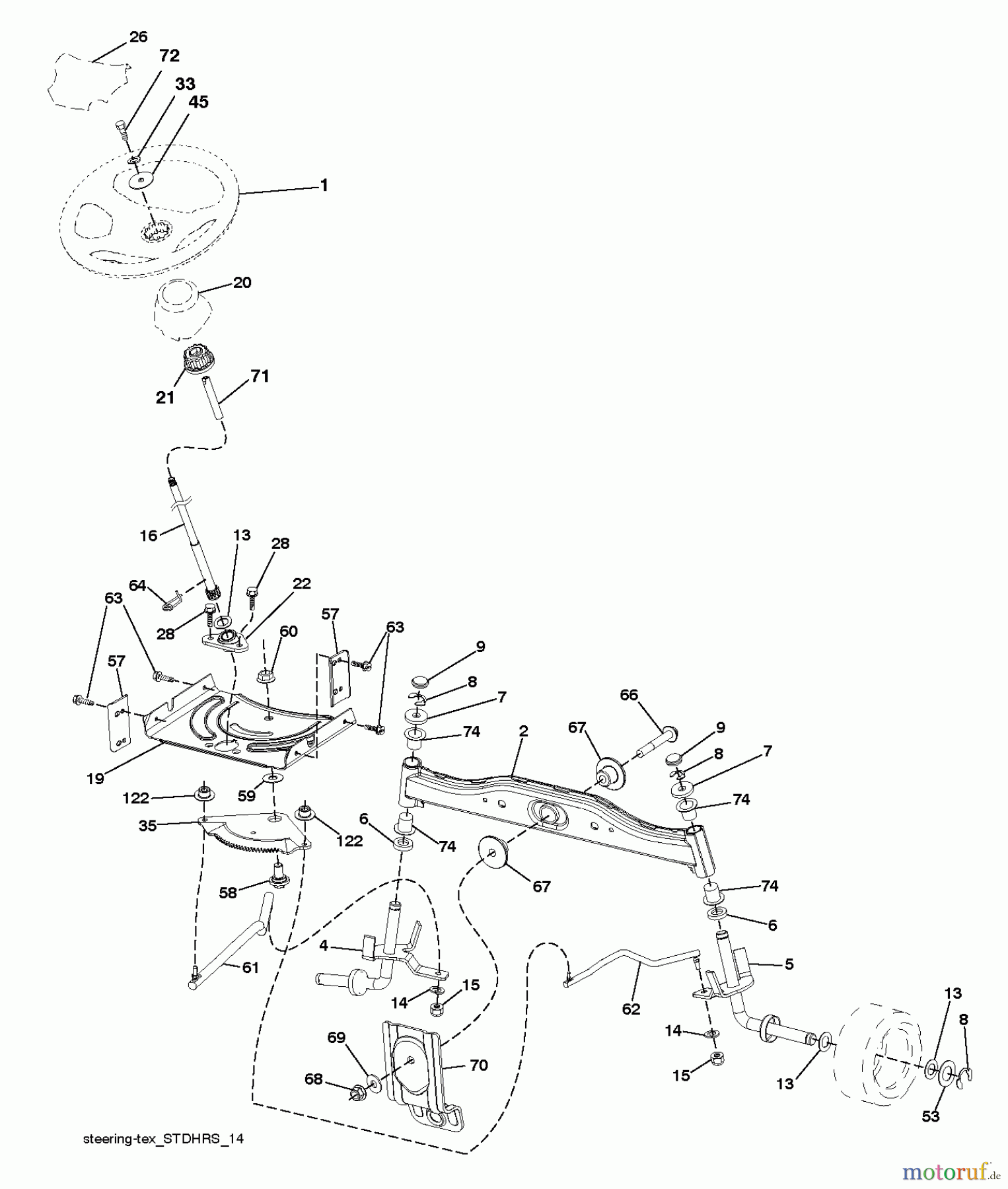 Husqvarna Rasen und Garten Traktoren LTH 154 (96041024301) - Husqvarna Lawn Tractor (2012-07 & After) STEERING