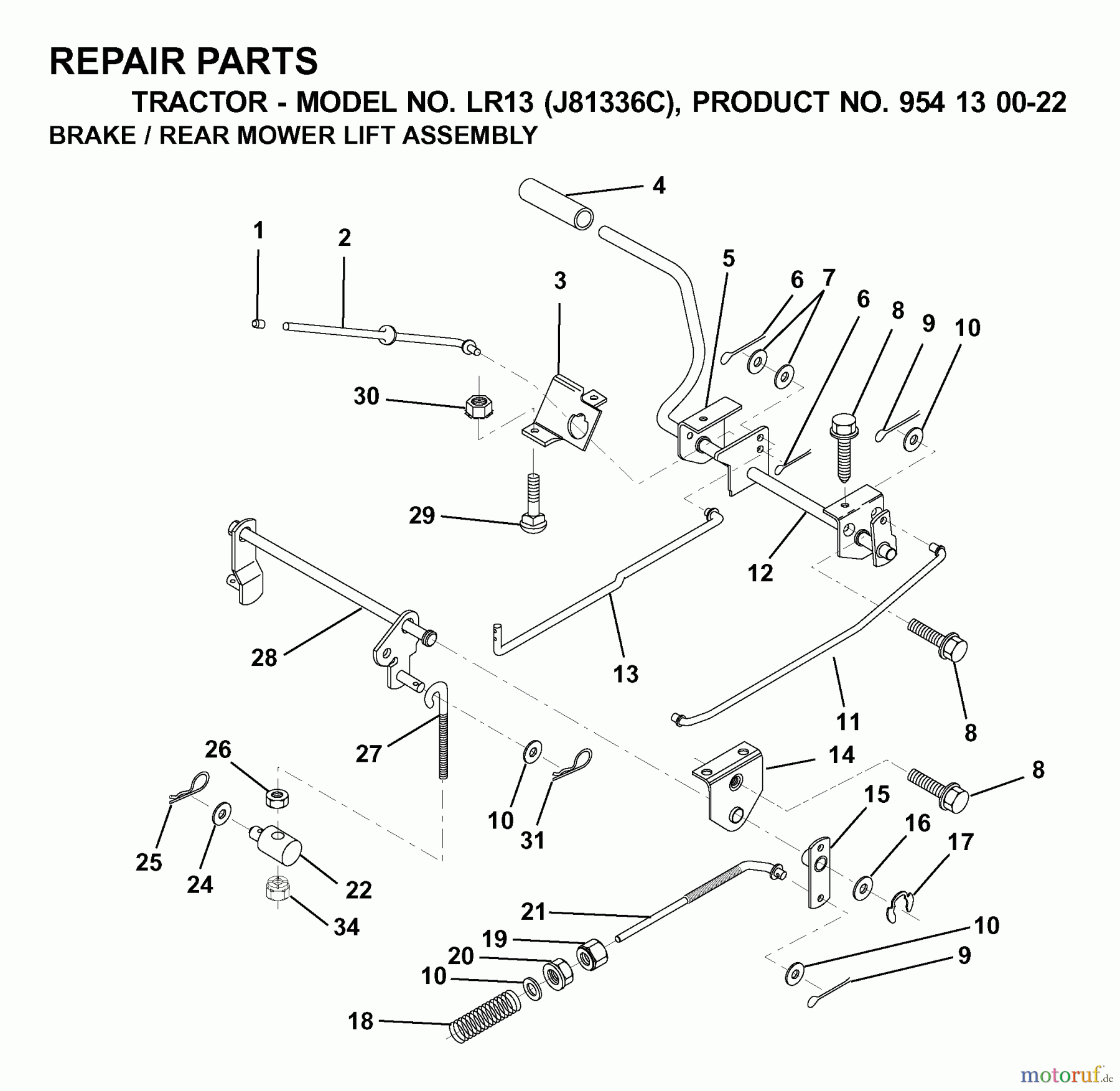 Jonsered Rasen und Garten Traktoren LR13 (J81336C, 954130022) - Jonsered Lawn & Garden Tractor (2000-03) BRAKE / REAR MOWER LIFT