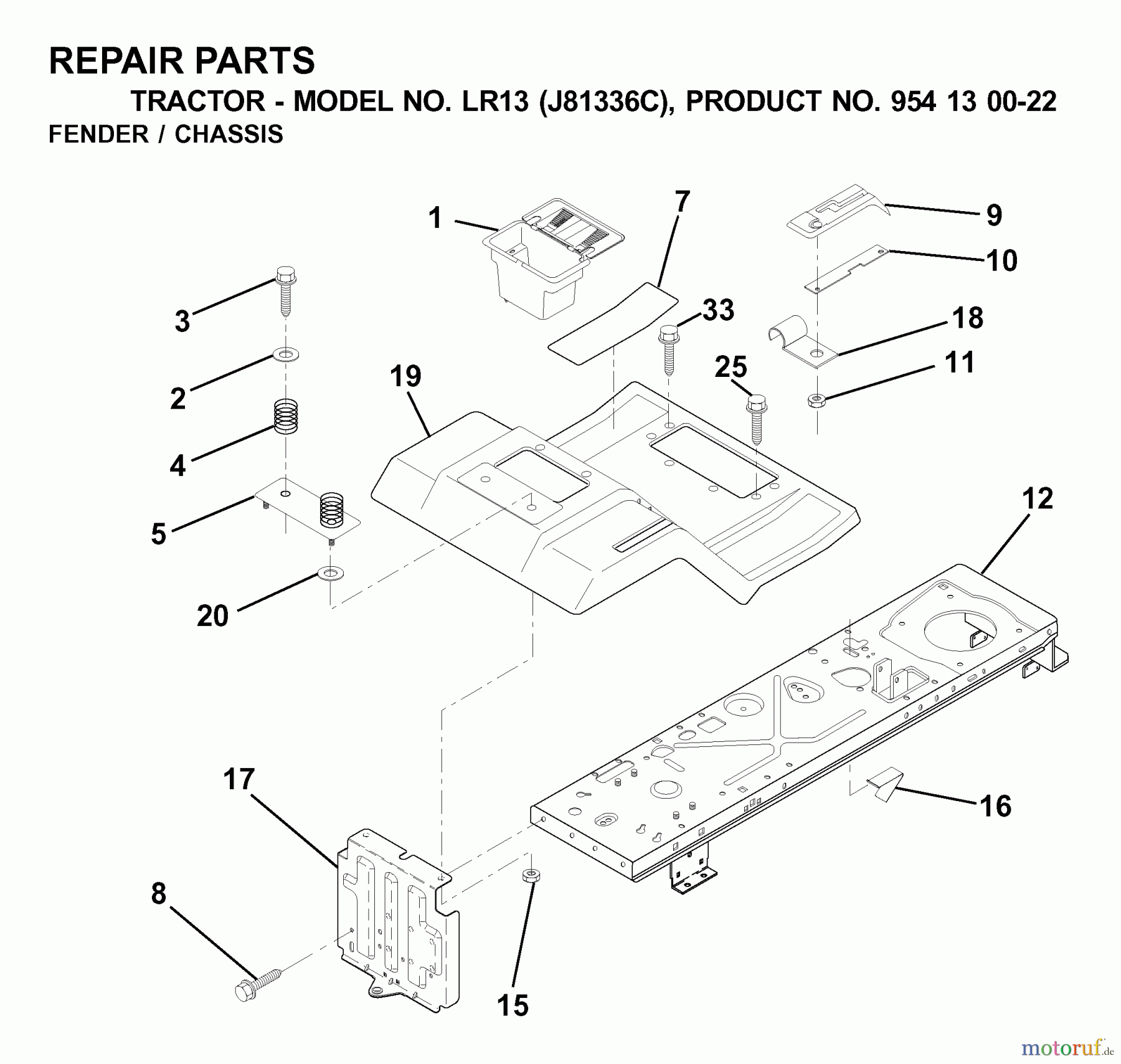 Jonsered Rasen und Garten Traktoren LR13 (J81336C, 954130022) - Jonsered Lawn & Garden Tractor (2000-03) CHASSIS ENCLOSURES
