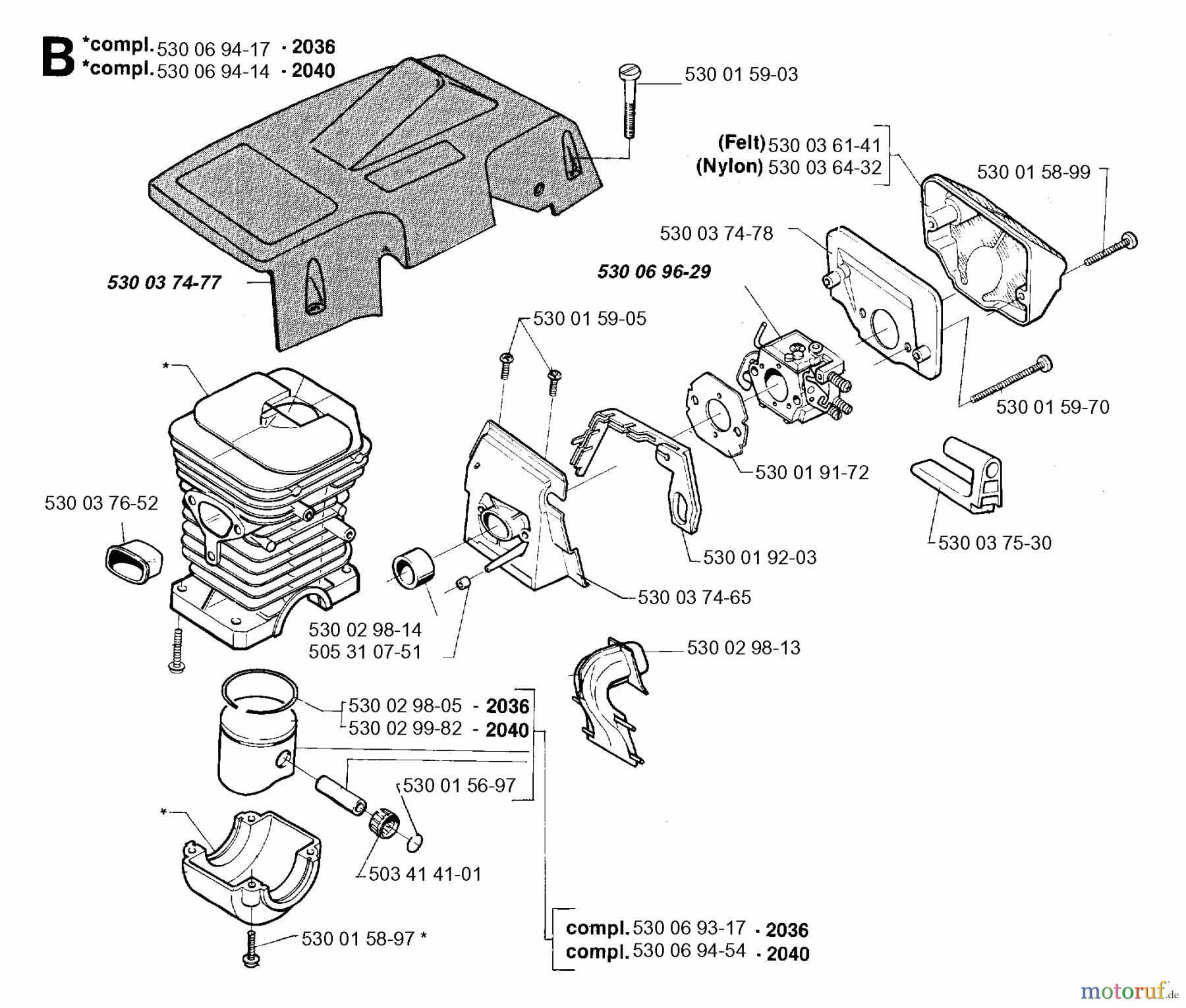  Jonsered Motorsägen 2036 - Jonsered Chainsaw (1995-11) CYLINDER PISTON