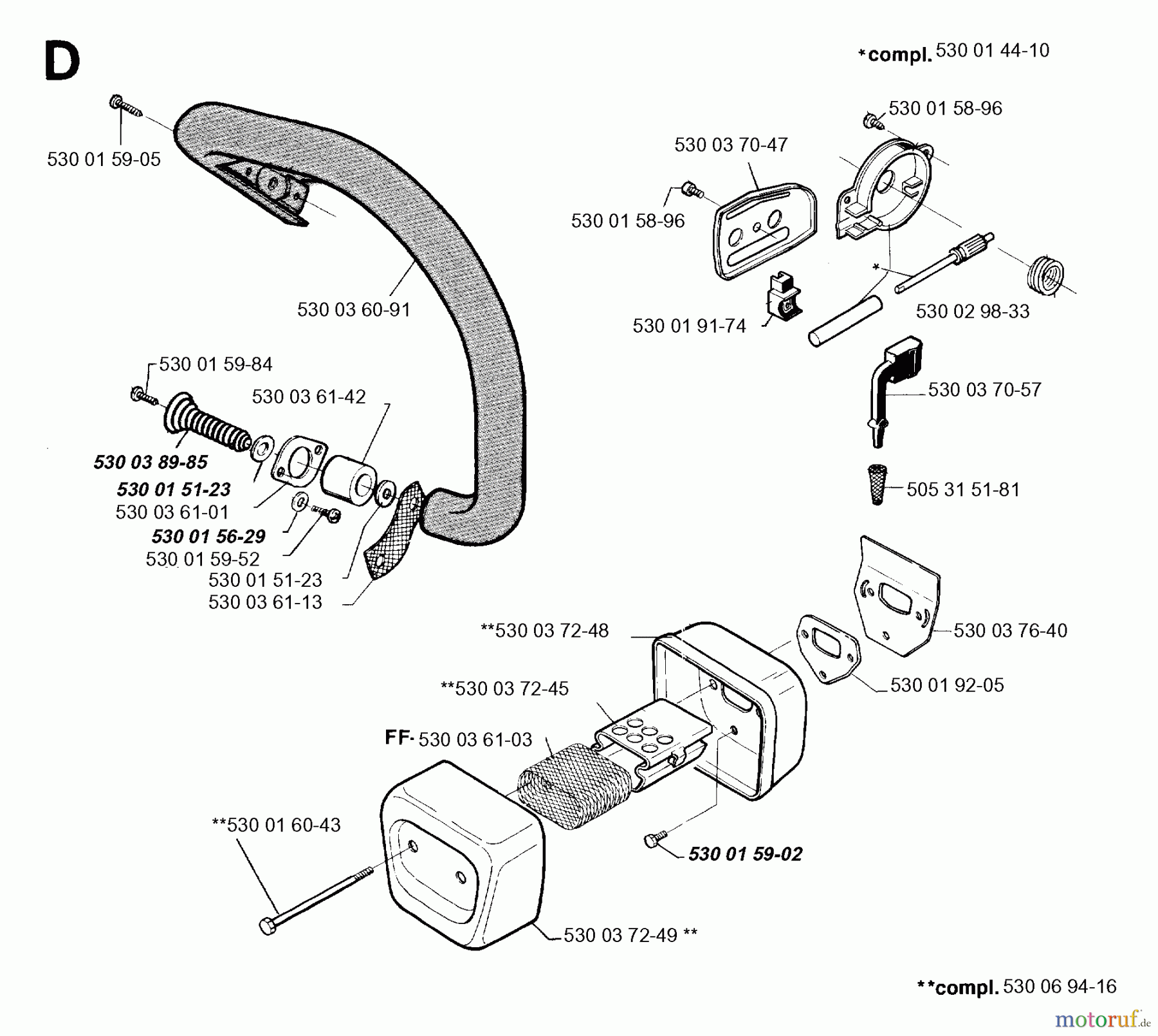 Jonsered Motorsägen 2040 - Jonsered Chainsaw (1995-11) FRONT HANDLE MUFFLER OIL PUMP