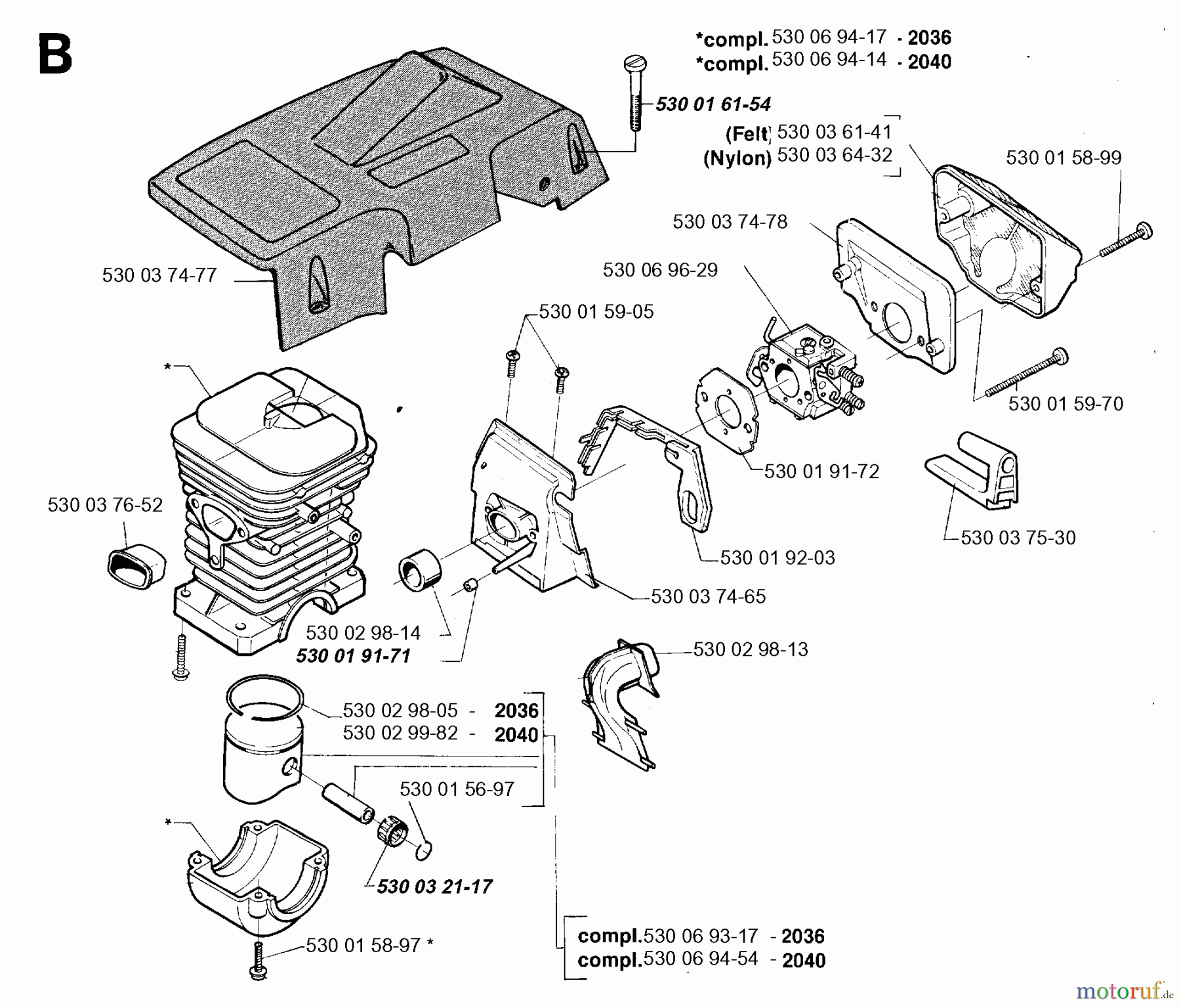 Jonsered Motorsägen 2036 - Jonsered Chainsaw (1996-10) CYLINDER PISTON