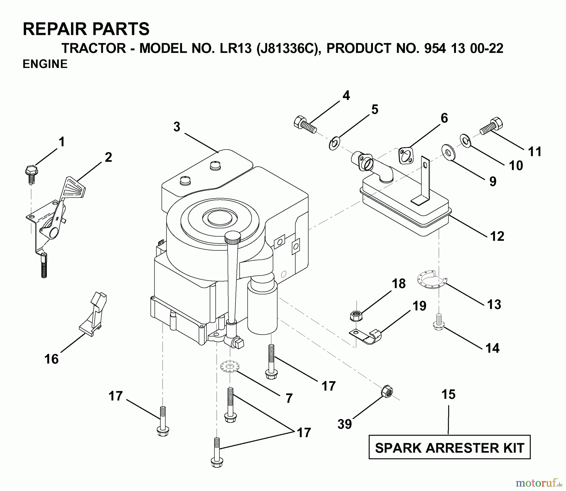  Jonsered Rasen  und Garten Traktoren LR13 (J81336C, 954130022) - Jonsered Lawn & Garden Tractor (2000-03) ENGINE CUTTING EQUIPMENT