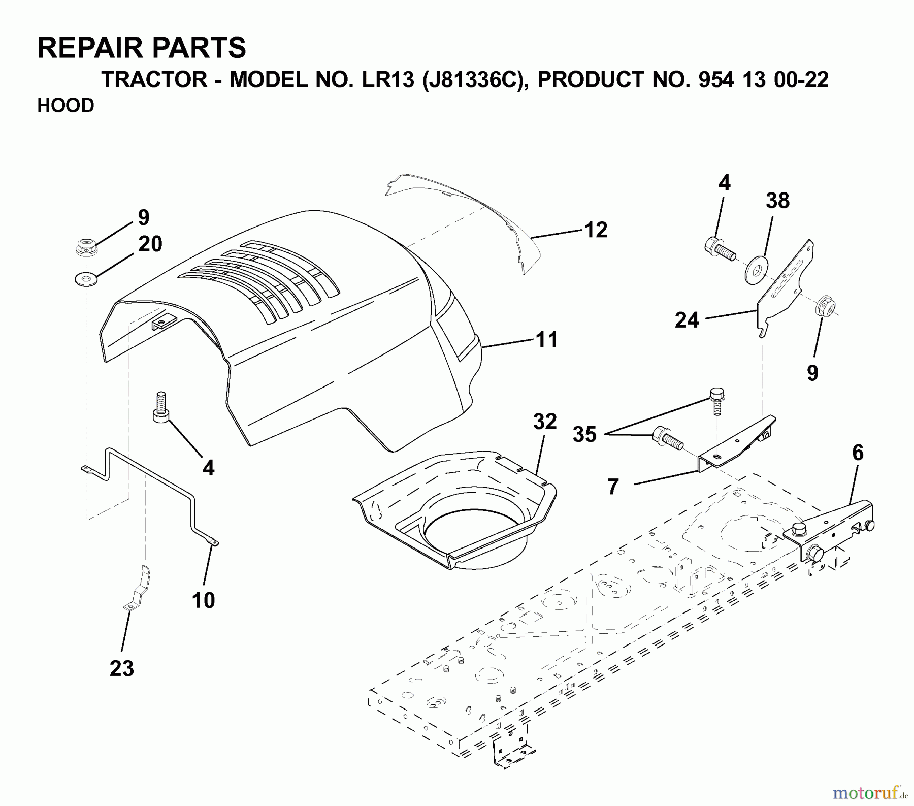 Jonsered Rasen und Garten Traktoren LR13 (J81336C, 954130022) - Jonsered Lawn & Garden Tractor (2000-03) HOOD