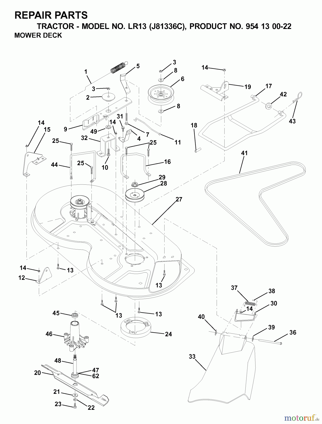 Jonsered Rasen und Garten Traktoren LR13 (J81336C, 954130022) - Jonsered Lawn & Garden Tractor (2000-03) MOWER DECK / CUTTING DECK