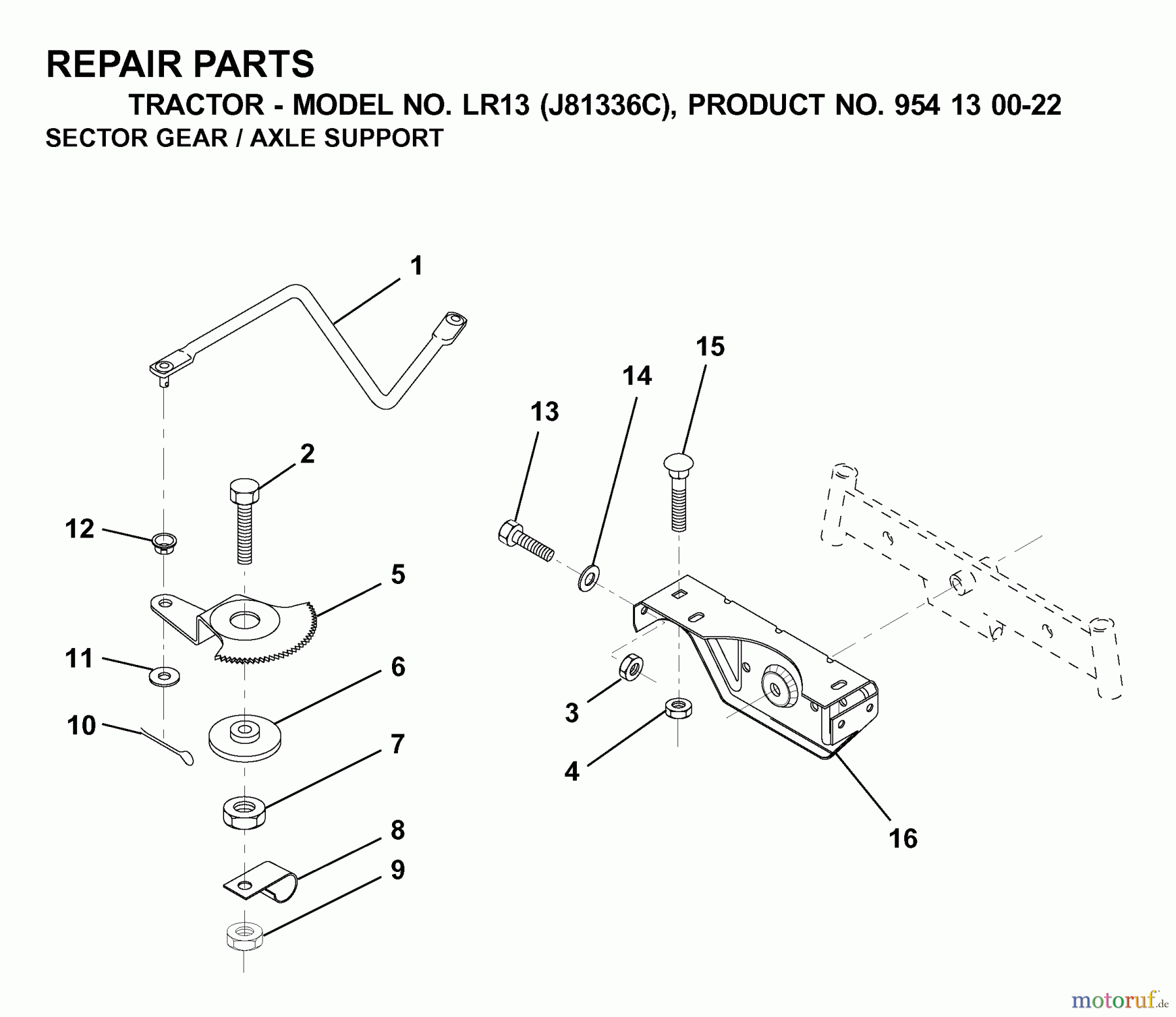  Jonsered Rasen  und Garten Traktoren LR13 (J81336C, 954130022) - Jonsered Lawn & Garden Tractor (2000-03) SECTOR GEAR / AXLE SUPPORT