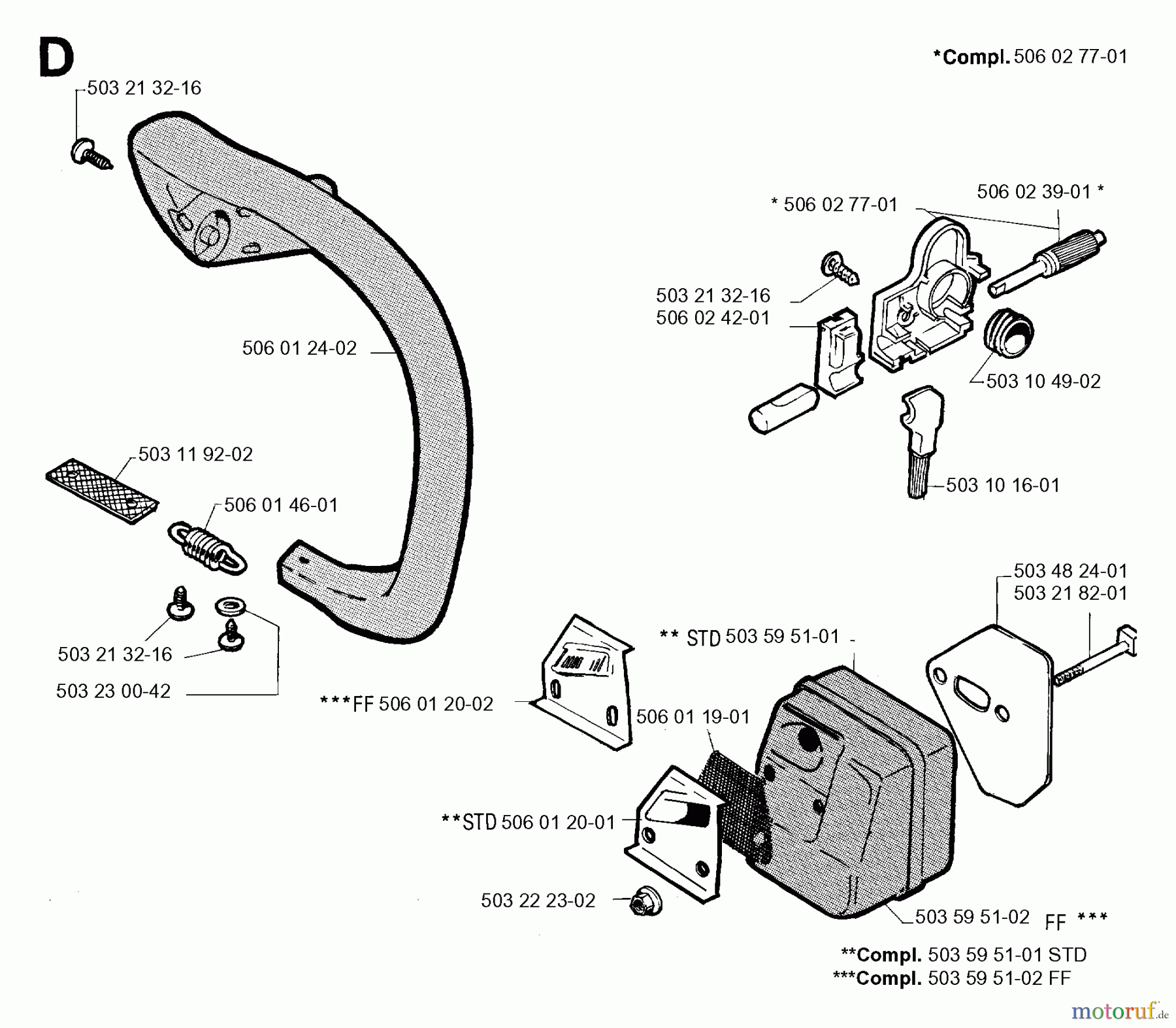 Jonsered Motorsägen 2050 - Jonsered Chainsaw (1994-09) FRONT HANDLE MUFFLER OIL PUMP
