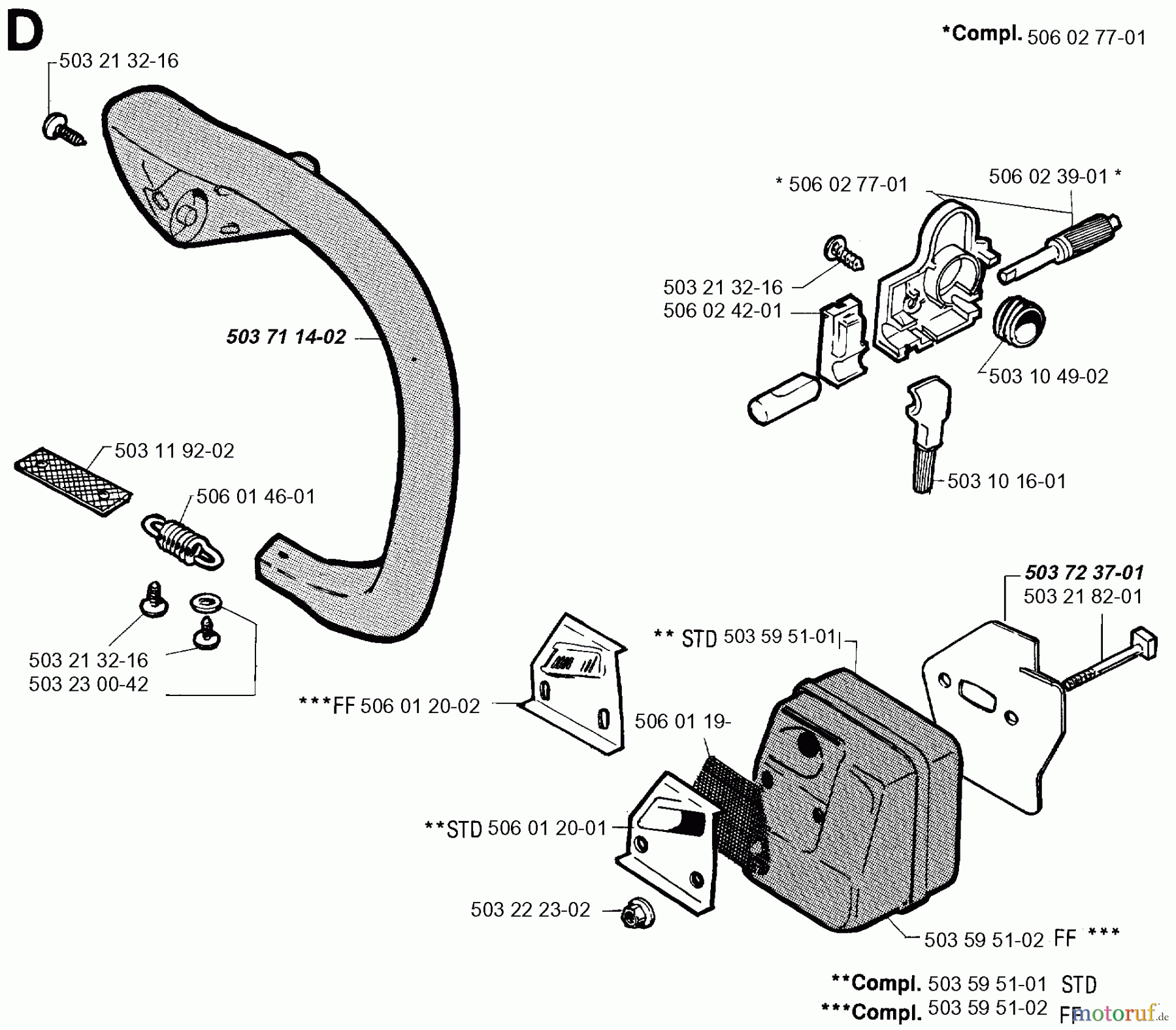 Jonsered Motorsägen 2050 - Jonsered Chainsaw (1994-12) FRONT HANDLE MUFFLER OIL PUMP