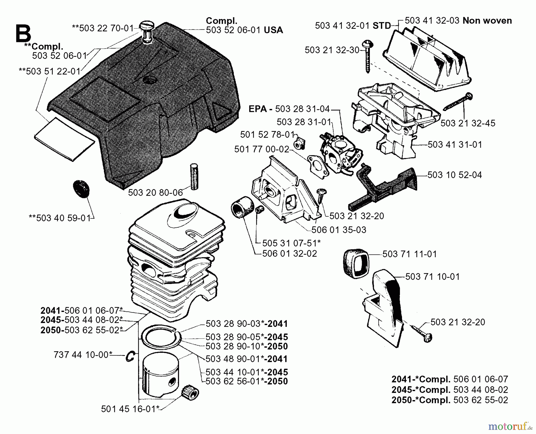  Jonsered Motorsägen 2041 - Jonsered Chainsaw (2001-09) CYLINDER PISTON