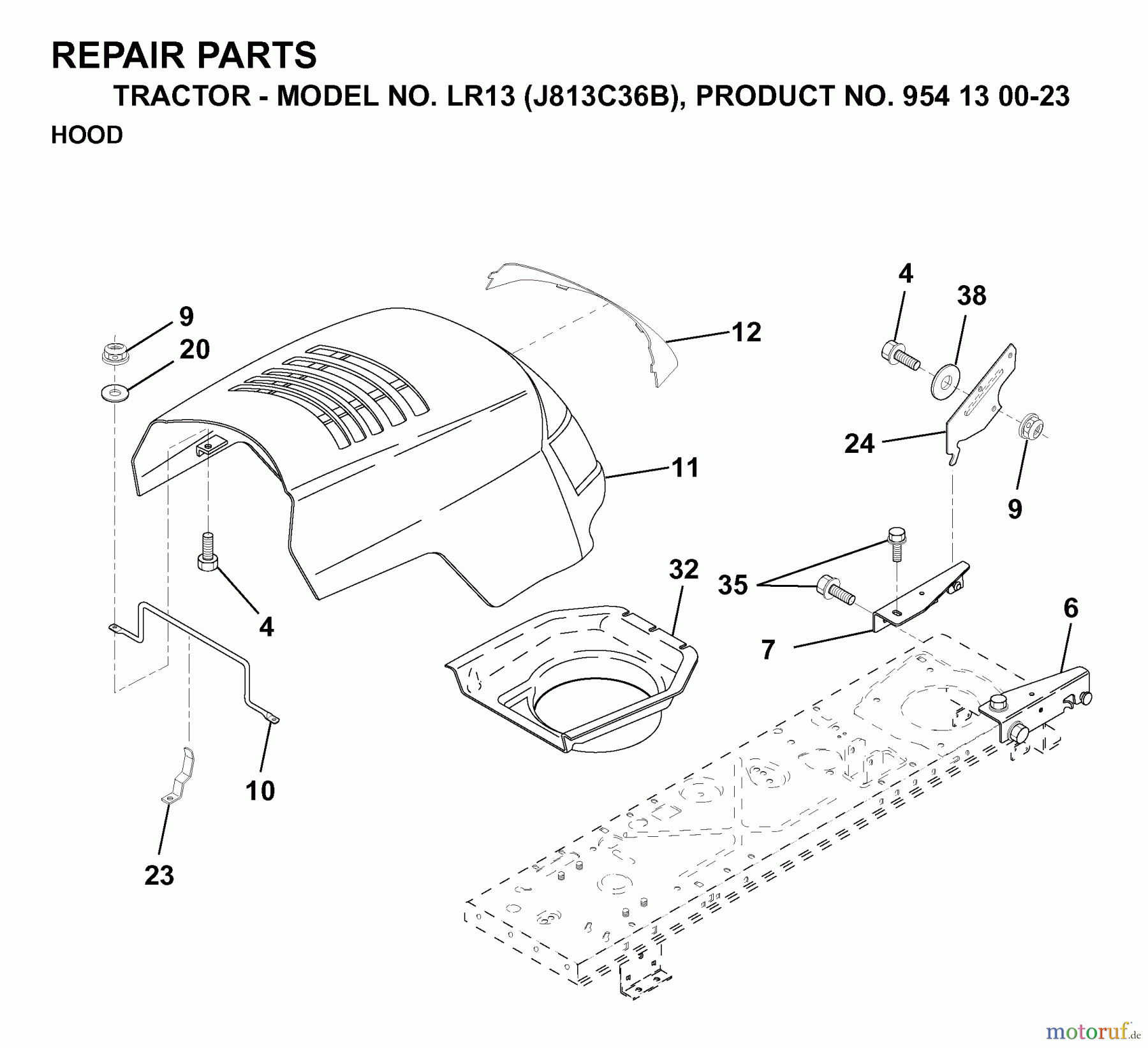 Jonsered Rasen und Garten Traktoren LR13 (J813C36B, 954130023) - Jonsered Lawn & Garden Tractor (1998-12) HOOD